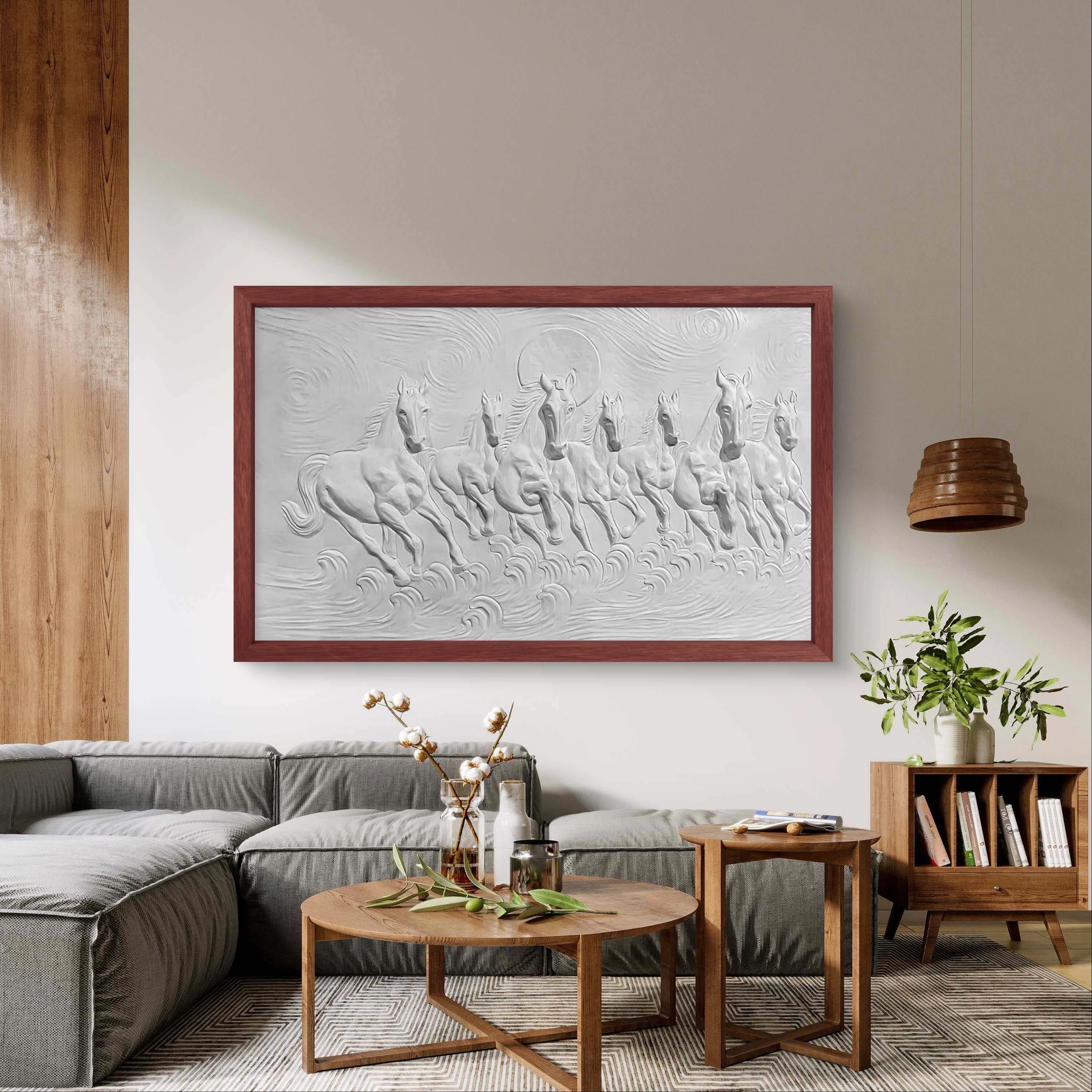 5x3 Feet Left-Moving 7 Horses | 3D Relief Mural (Vastu-Inspired) - Image 10
