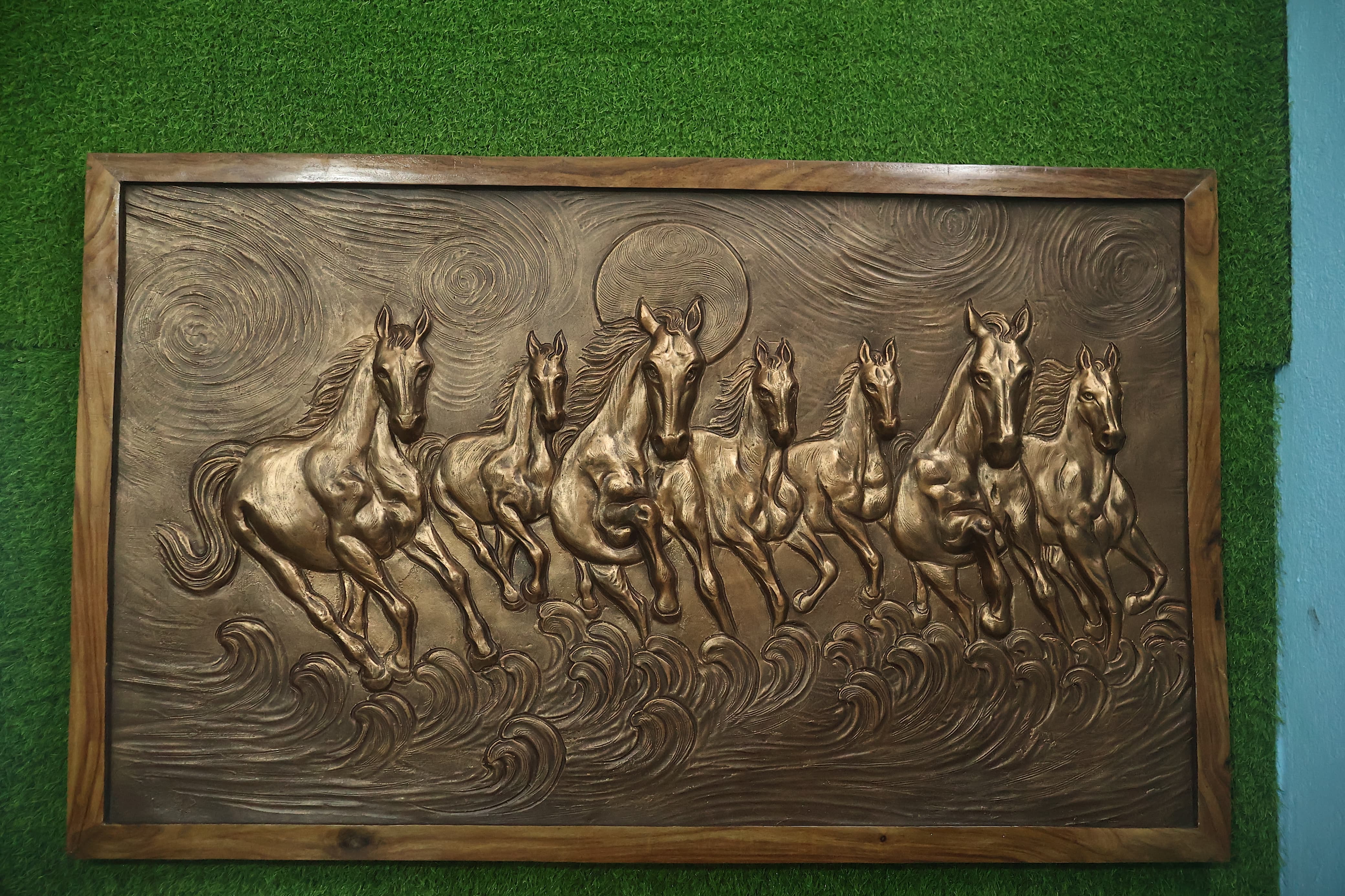 5x3 Feet Left-Moving 7 Horses | 3D Relief Mural (Vastu-Inspired) - Image 3