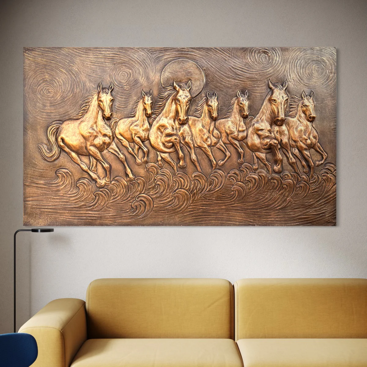 5x3 Feet Left-Moving 7 Horses | 3D Relief Mural (Vastu-Inspired) - Image 4