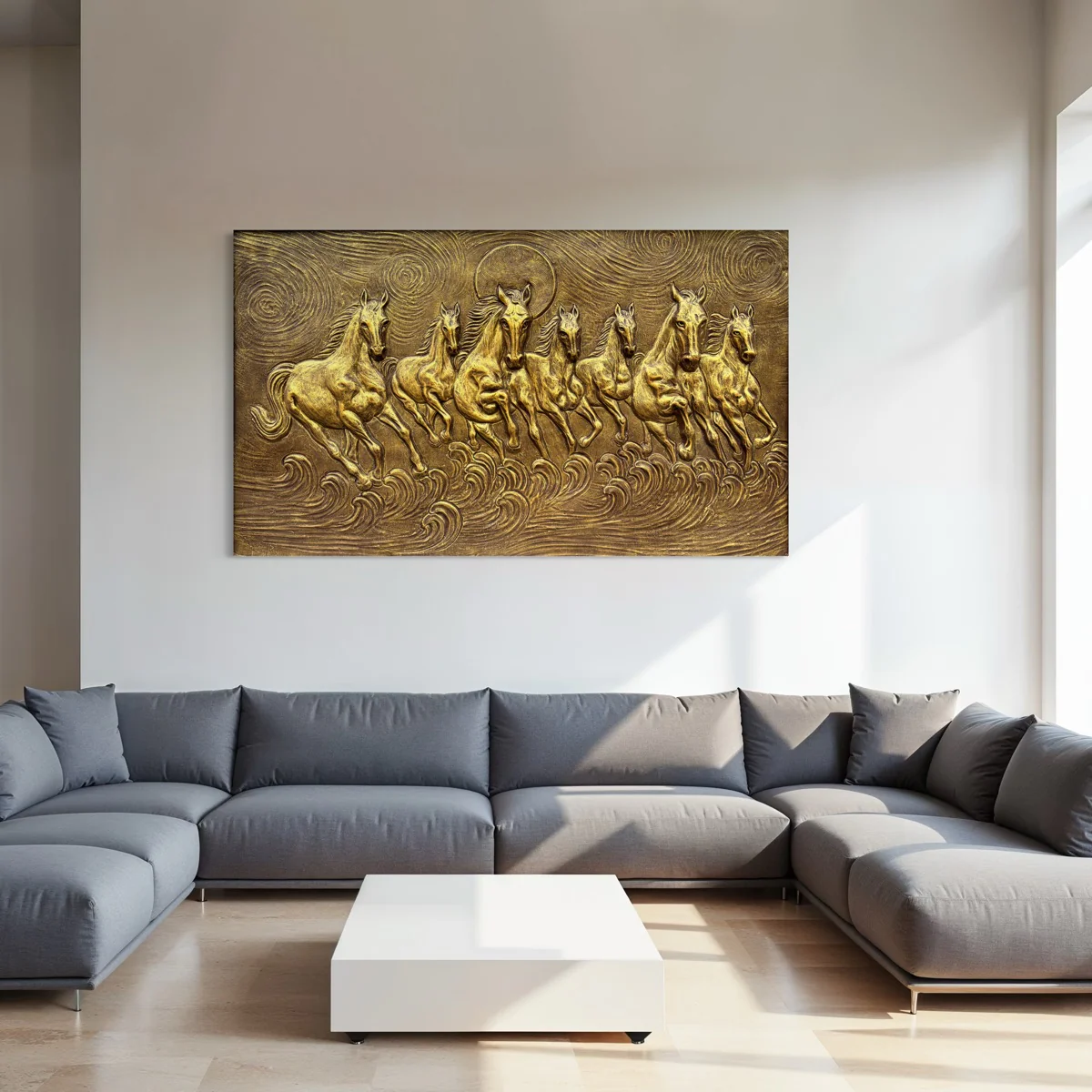 5x3 Feet Left-Moving 7 Horses | 3D Relief Mural (Vastu-Inspired) - Image 5