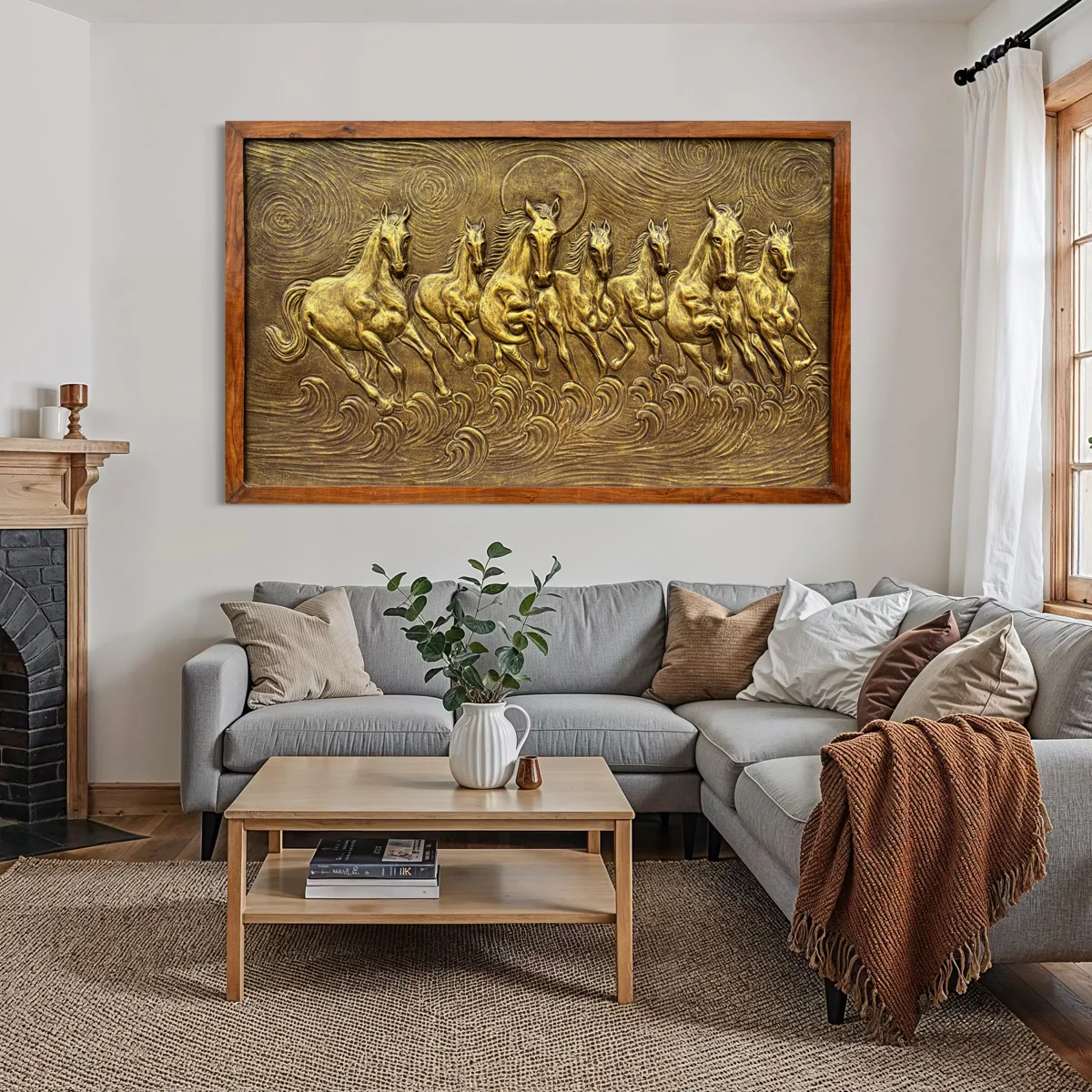 5x3 Feet Left-Moving 7 Horses | 3D Relief Mural (Vastu-Inspired) - Image 6