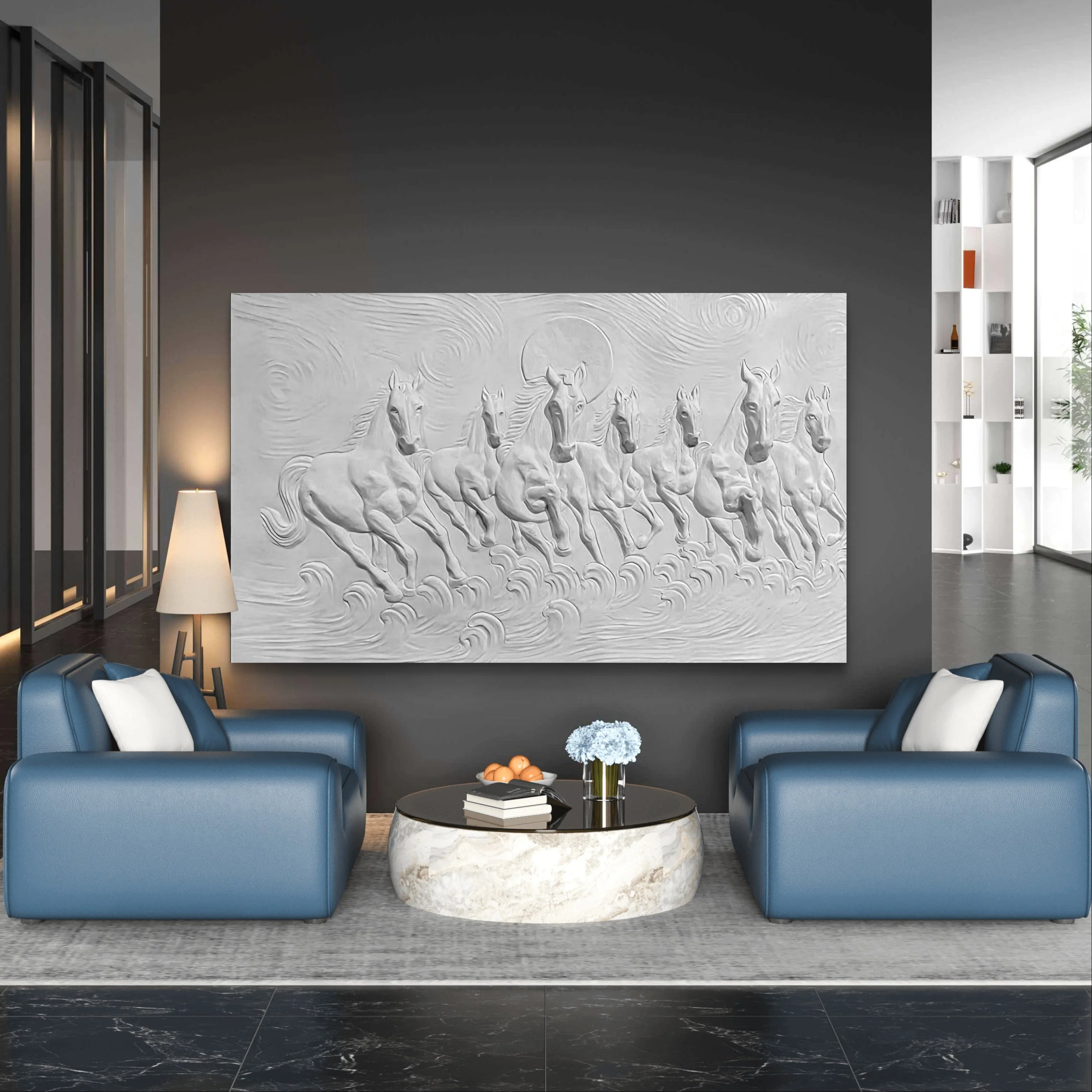 5x3 Feet Left-Moving 7 Horses | 3D Relief Mural (Vastu-Inspired) - Image 8