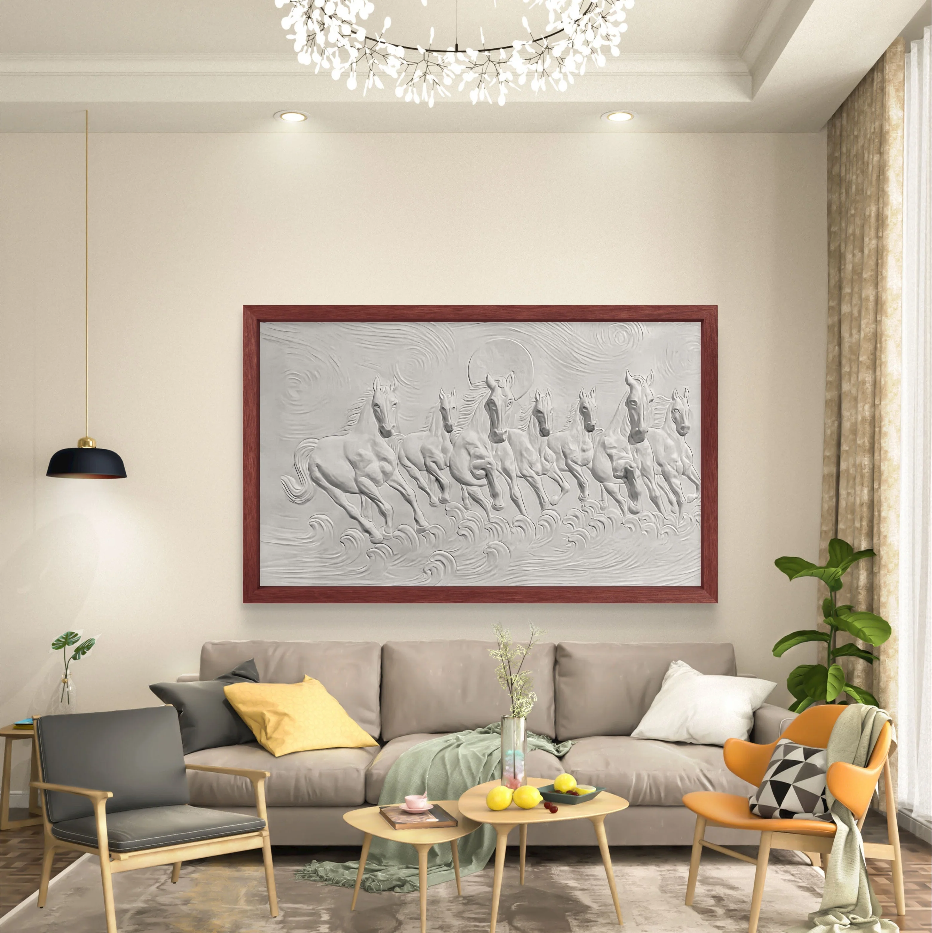 5x3 Feet Left-Moving 7 Horses | 3D Relief Mural (Vastu-Inspired) - Image 9