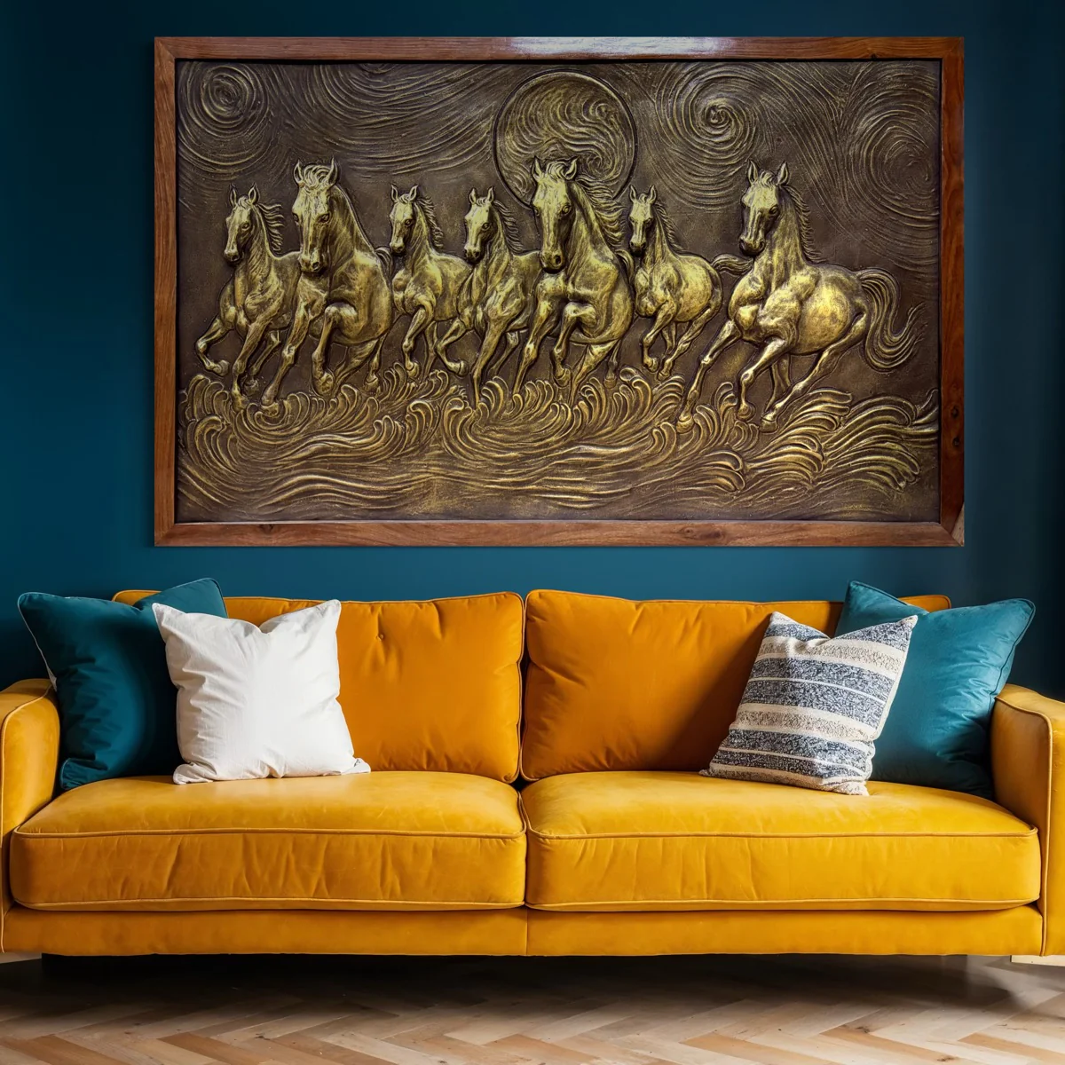 5x3 Feet Right-Moving 7 Horses 3D Relief Mural - Image 3