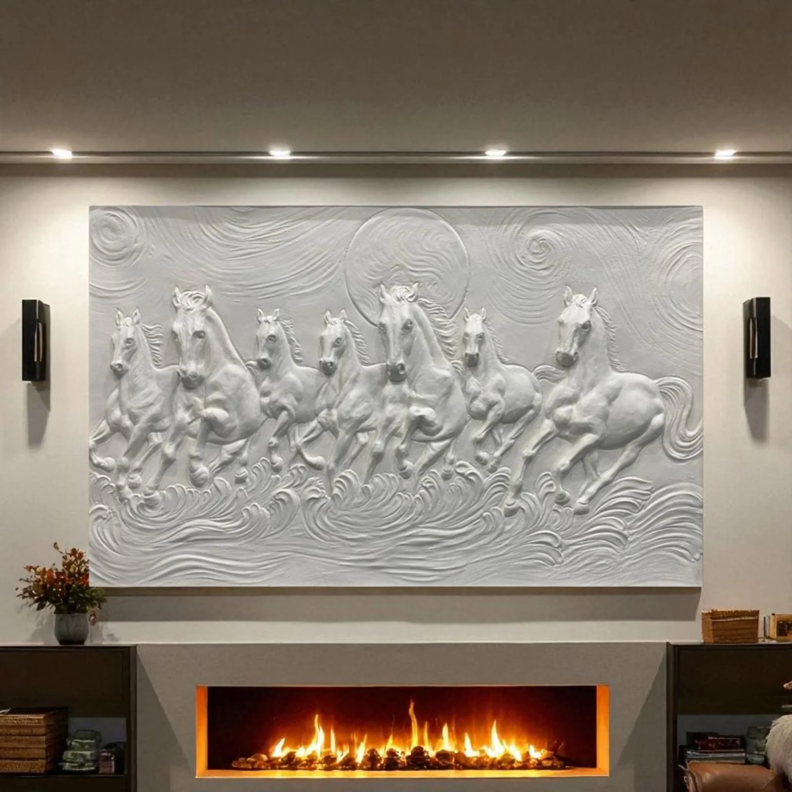 5x3 Feet Right-Moving 7 Horses 3D Relief Mural - Image 4