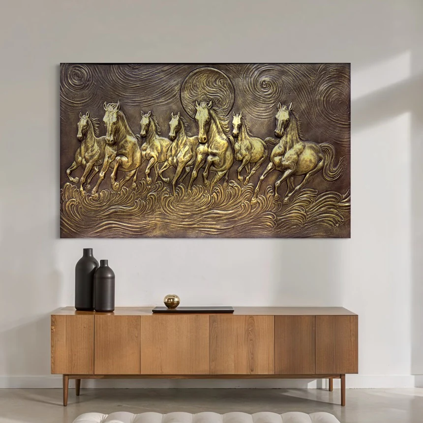 5x3 Feet Right-Moving 7 Horses 3D Relief Mural - Image 5