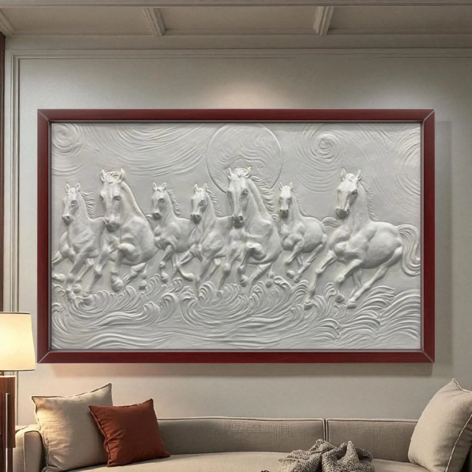 5x3 Feet Right-Moving 7 Horses 3D Relief Mural - Image 7