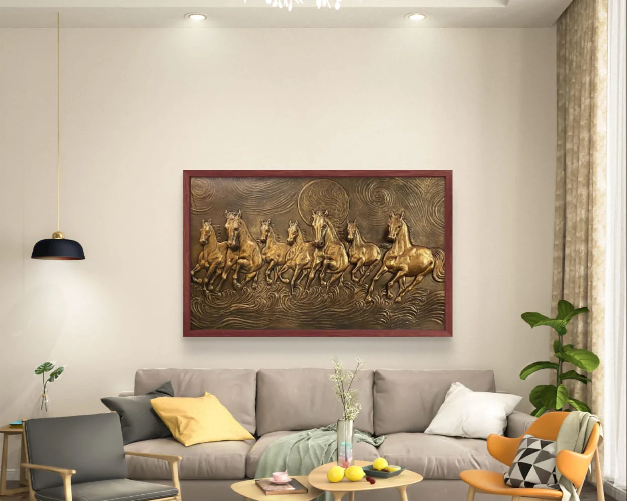 5x3 Feet Right-Moving 7 Horses 3D Relief Mural - Image 8