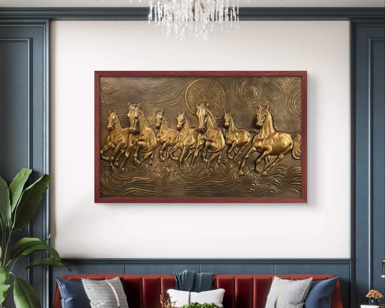 5x3 Feet Right-Moving 7 Horses 3D Relief Mural - Image 9