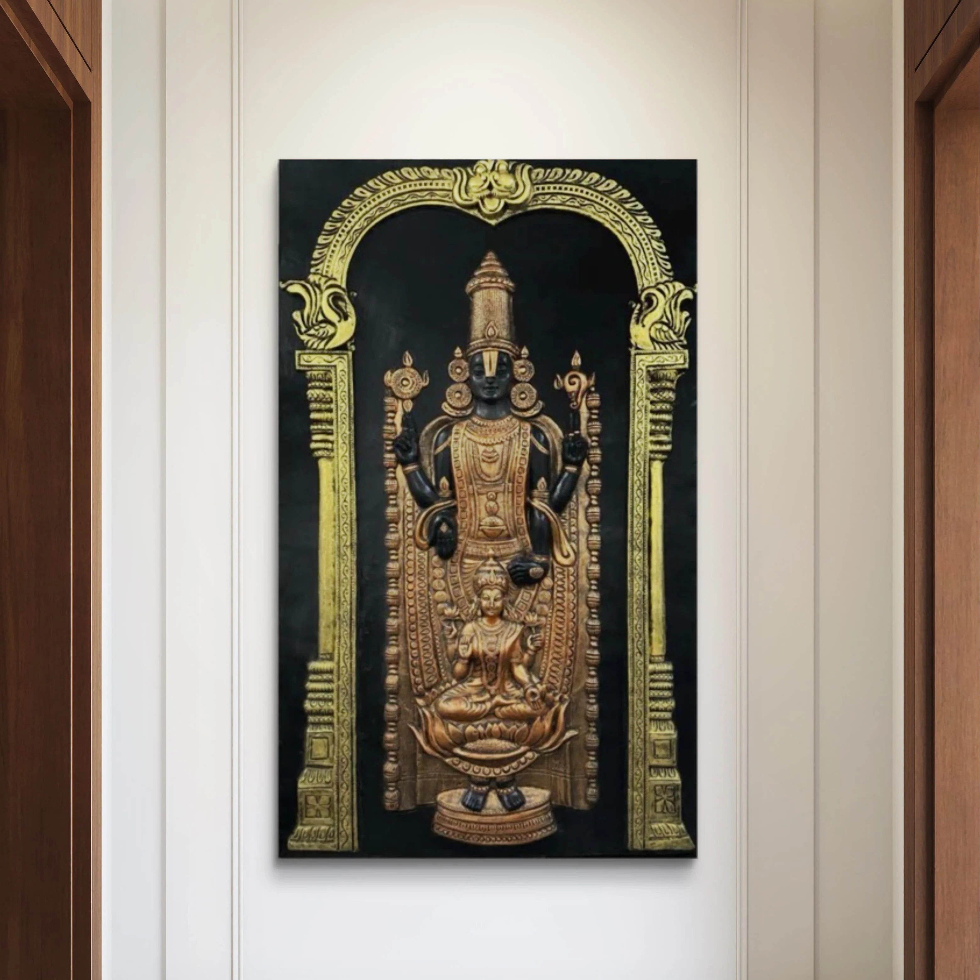 5x3 Feet | Venkateswara Balaji with Lakshmi 3D Relief Wall Mural | Handcrafted Gold & Black Wall Sculpture | Ready-to-Hang Cultural Home Décor - Image 4