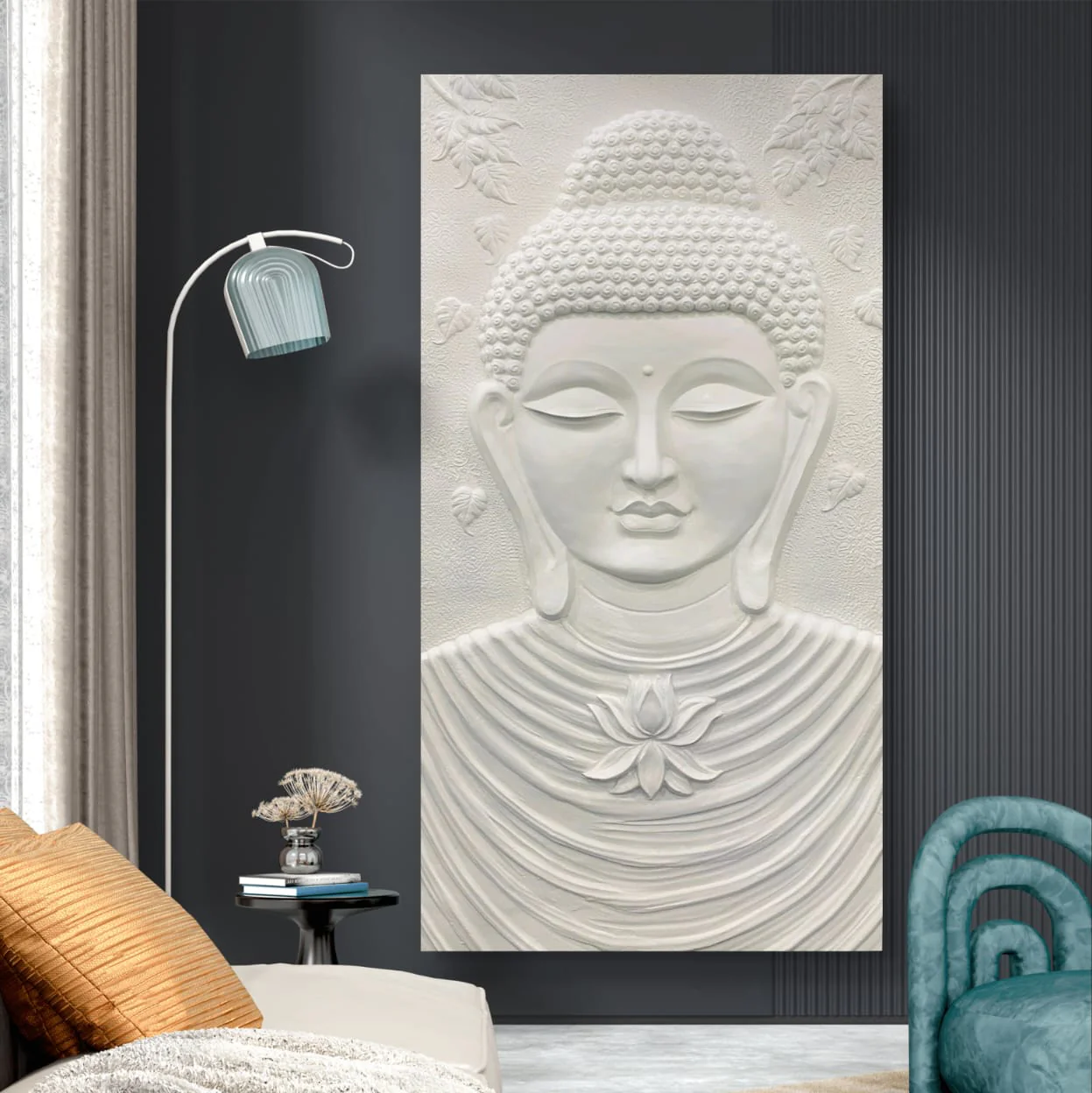 6x3 Feet | Buddha 3D Relief Wall Mural | Meditative Wall Sculpture Art | Gold, Bronze, White & Cream Finishes | Ready-to-Hang Home & Office Décor - Image 4