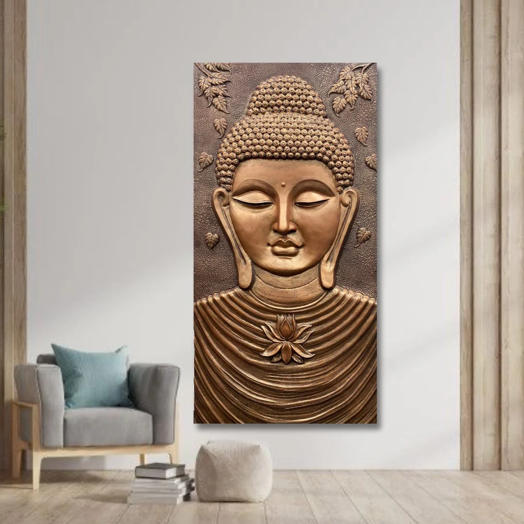 6x3 Feet | Buddha 3D Relief Wall Mural | Meditative Wall Sculpture Art | Gold, Bronze, White & Cream Finishes | Ready-to-Hang Home & Office Décor - Image 6