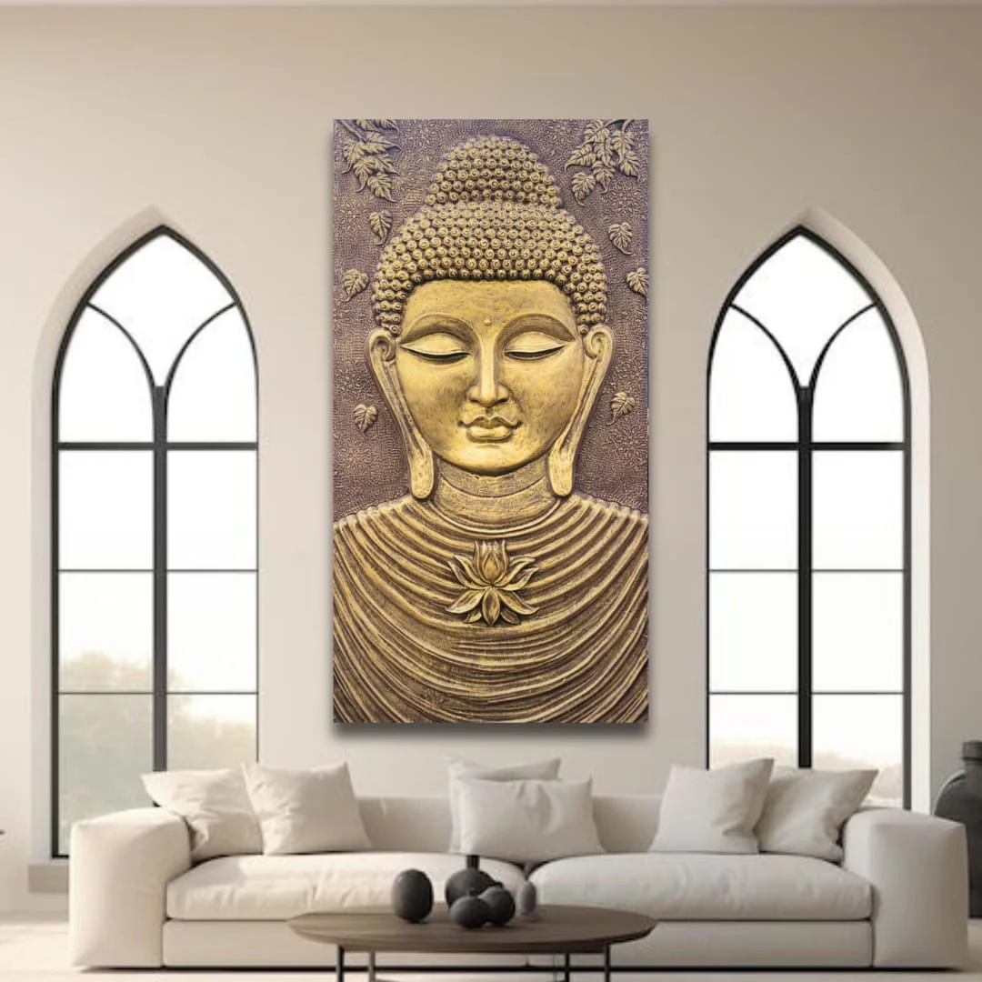 6x3 Feet | Buddha 3D Relief Wall Mural | Meditative Wall Sculpture Art | Gold, Bronze, White & Cream Finishes | Ready-to-Hang Home & Office Décor - Image 7