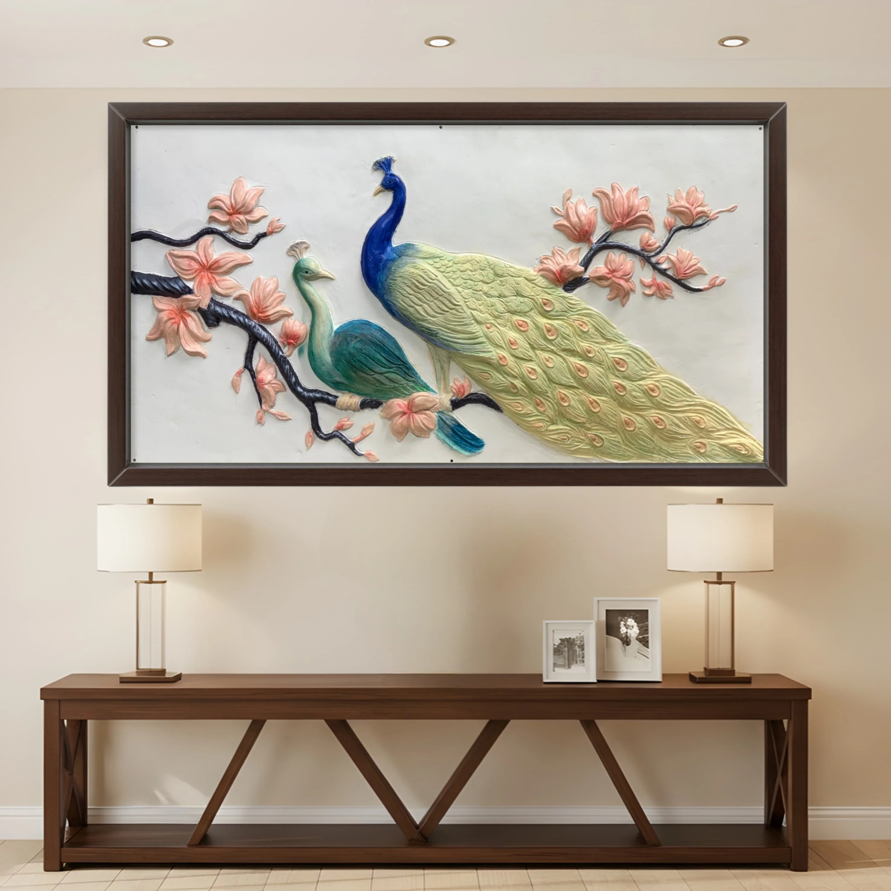 6x3 Feet Peacock with Floral Tree Design - 3D Relief Mural  | Handcrafted Wall Elevation Art - Image 2