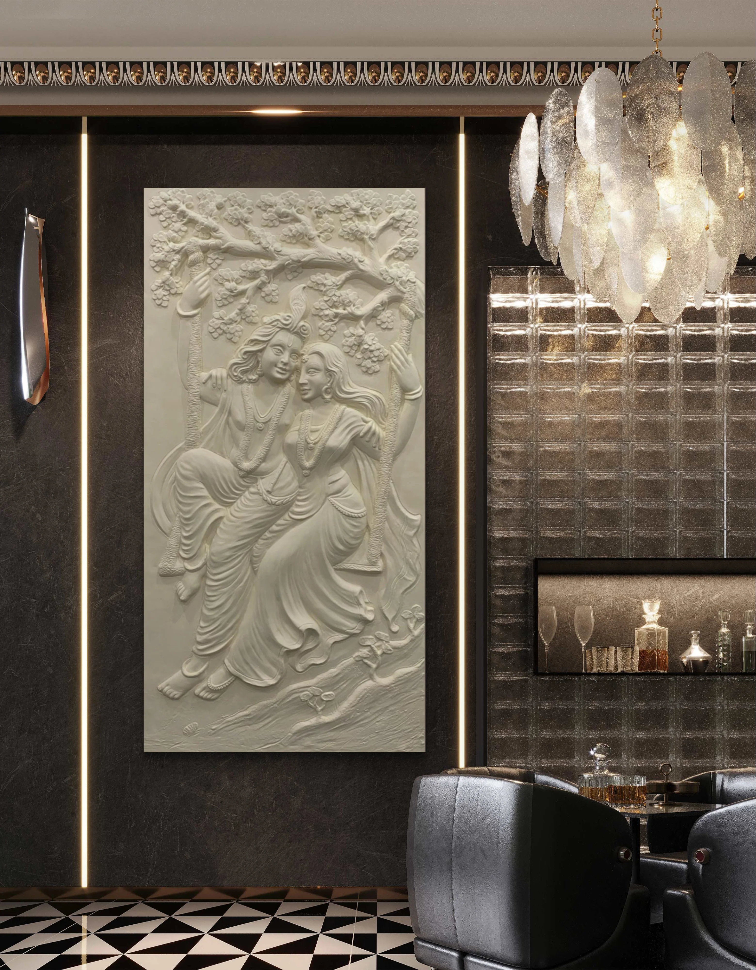 6x3 Feet | Radha Krishna Swing 3D Relief Mural | Divine Wall Art | Ready to Hang - Image 5