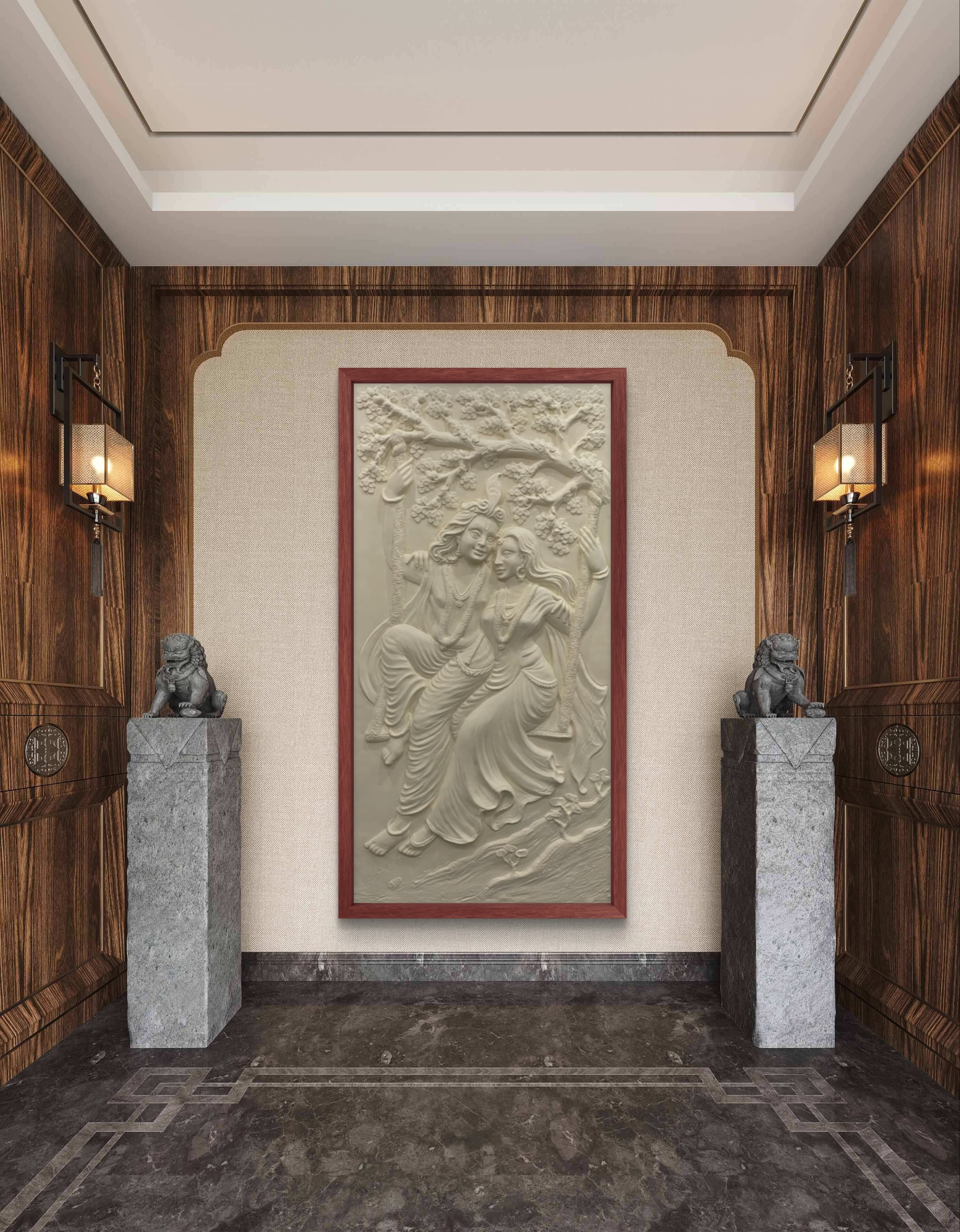 6x3 Feet | Radha Krishna Swing 3D Relief Mural | Divine Wall Art | Ready to Hang - Image 6