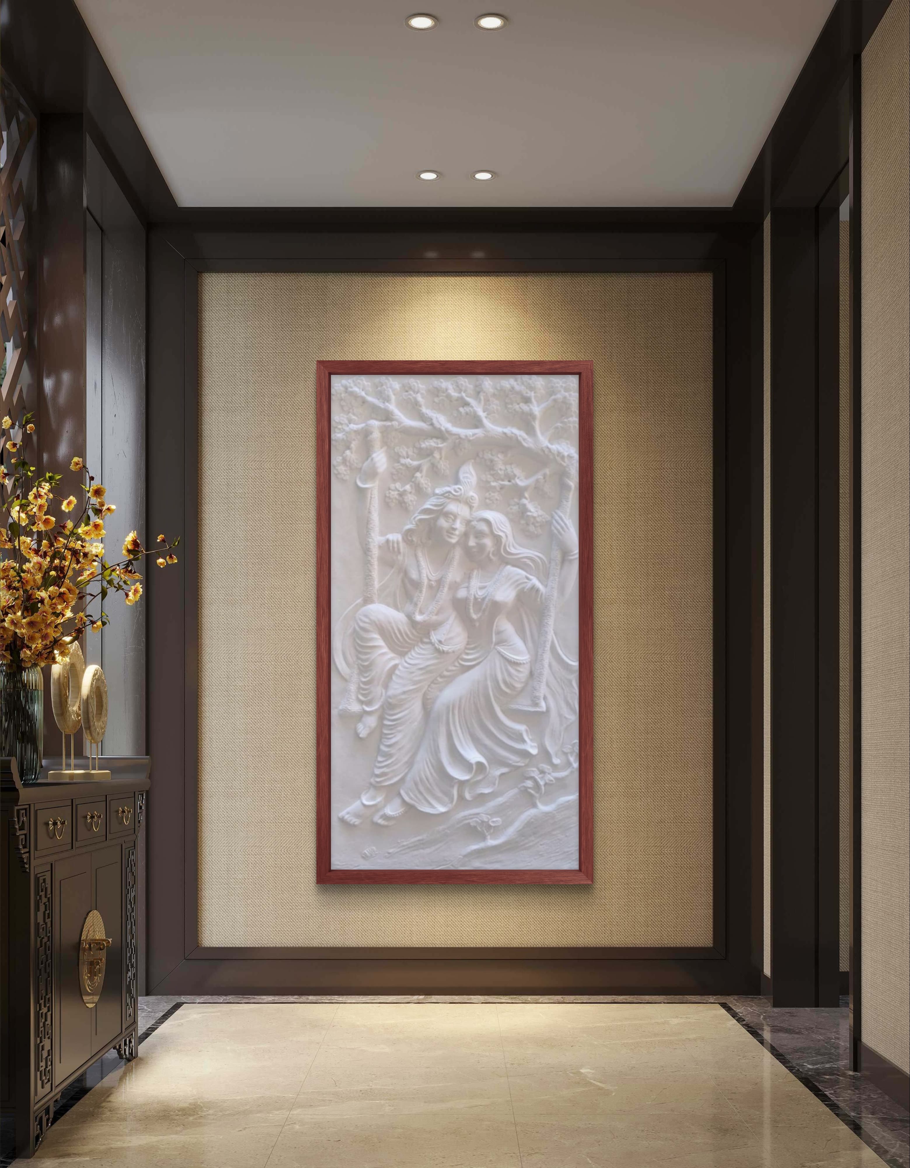 6x3 Feet | Radha Krishna Swing 3D Relief Mural | Divine Wall Art | Ready to Hang - Image 8