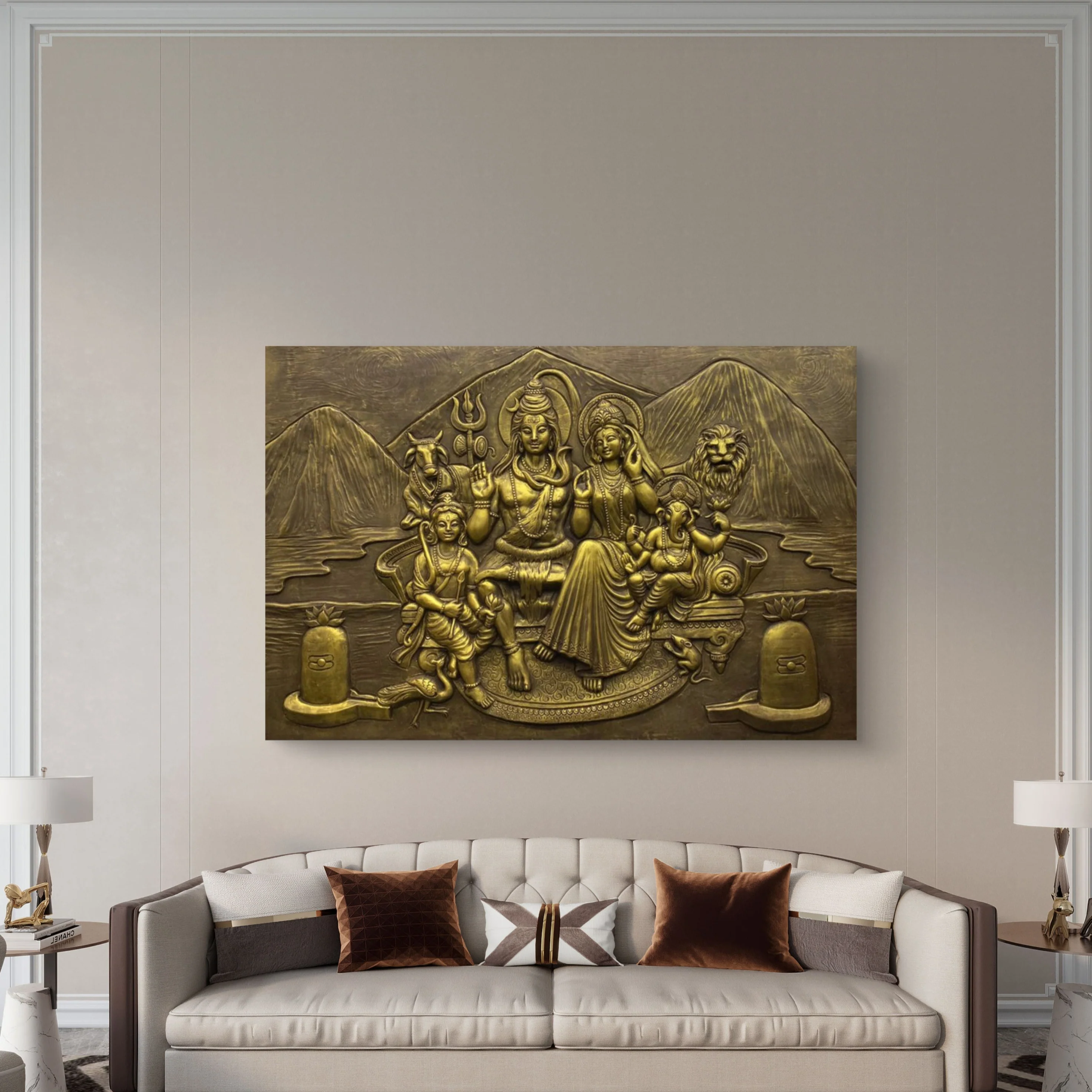 6x4 ft | Shiva Parivar 3D Relief Wall Mural | Handcrafted Wall Sculpture & Artistic Home Décor | Ready-to-Hang - Image 4