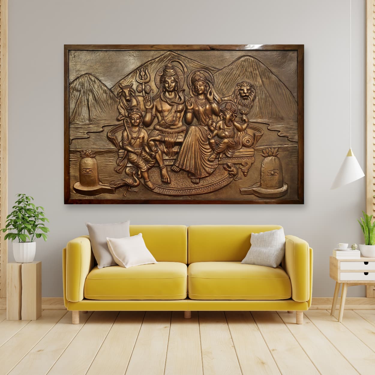 6x4 ft | Shiva Parivar 3D Relief Wall Mural | Handcrafted Wall Sculpture & Artistic Home Décor | Ready-to-Hang - Image 5