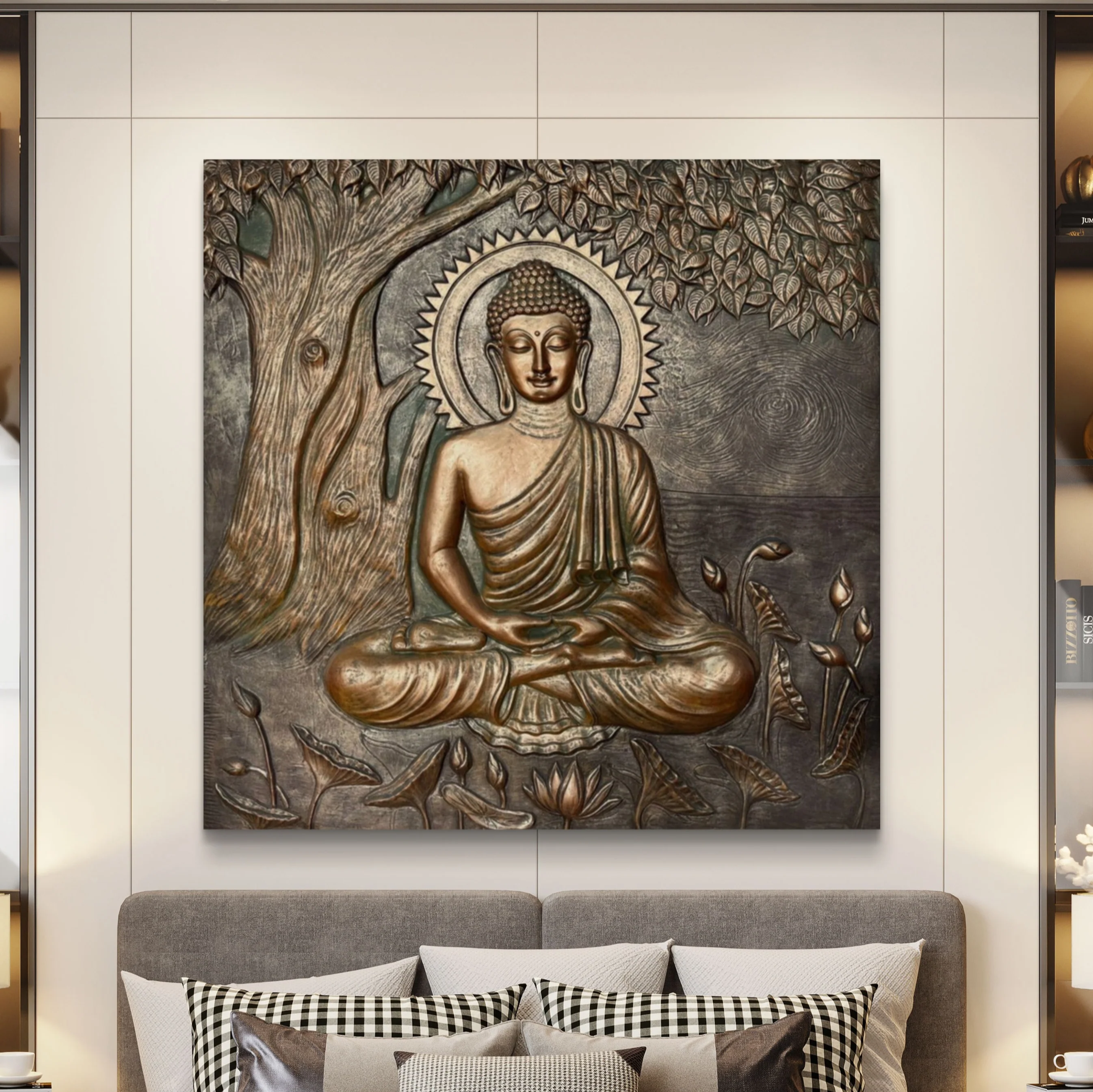 6x6 ft | Buddha Under the Tree 3D Wall Mural | Handcrafted Relief Sculpture | Ready to Hang - Image 3