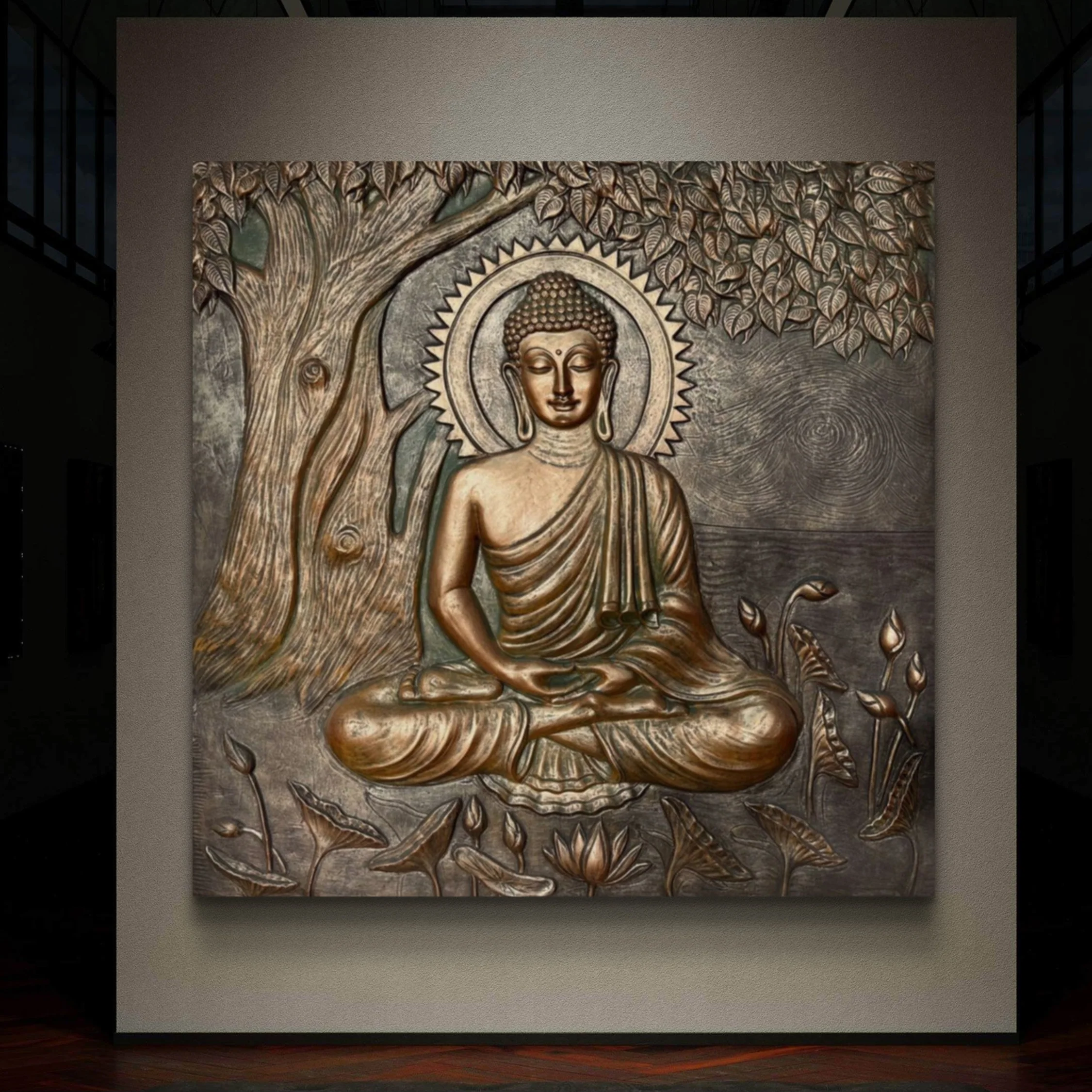 6x6 ft | Buddha Under the Tree 3D Wall Mural | Handcrafted Relief Sculpture | Ready to Hang - Image 4