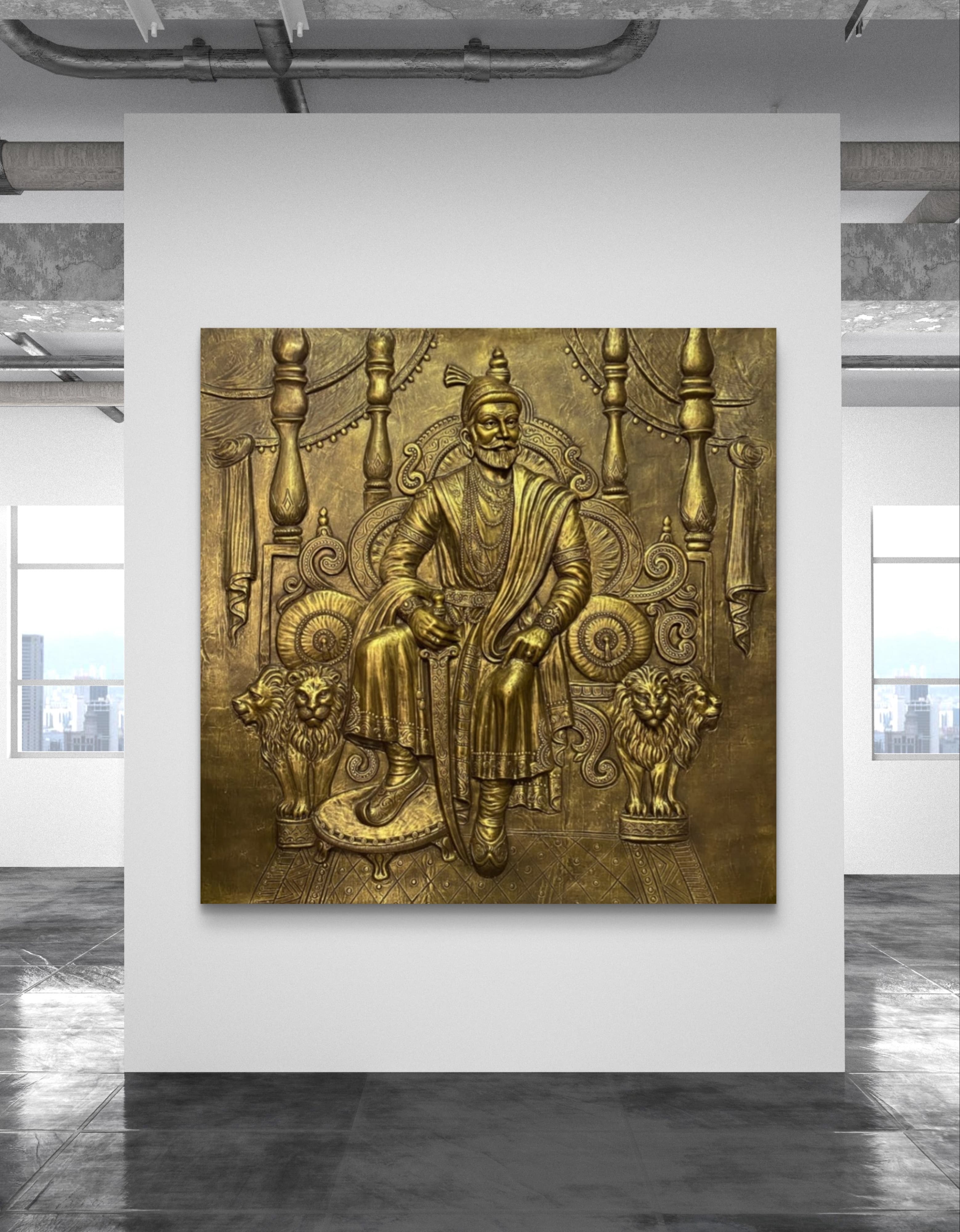 Large Size 6 X 6 Feet: Chhatrapati Shivaji Maharaj 3D Relief Wall Mural – Majestic Throne Artwork | Royal & Historic Home & Office Decor - Image 3