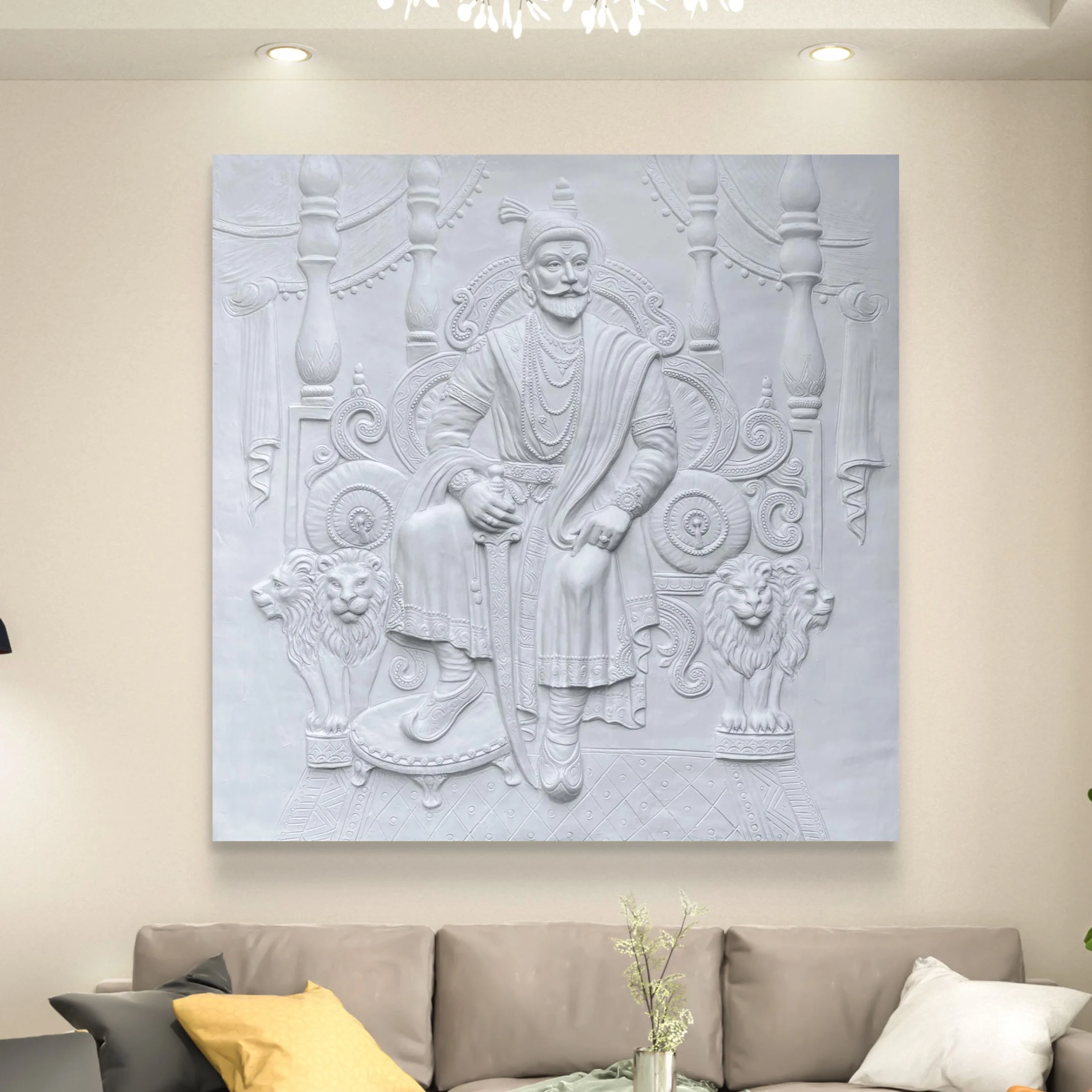 Large Size 6 X 6 Feet: Chhatrapati Shivaji Maharaj 3D Relief Wall Mural – Majestic Throne Artwork | Royal & Historic Home & Office Decor - Image 4