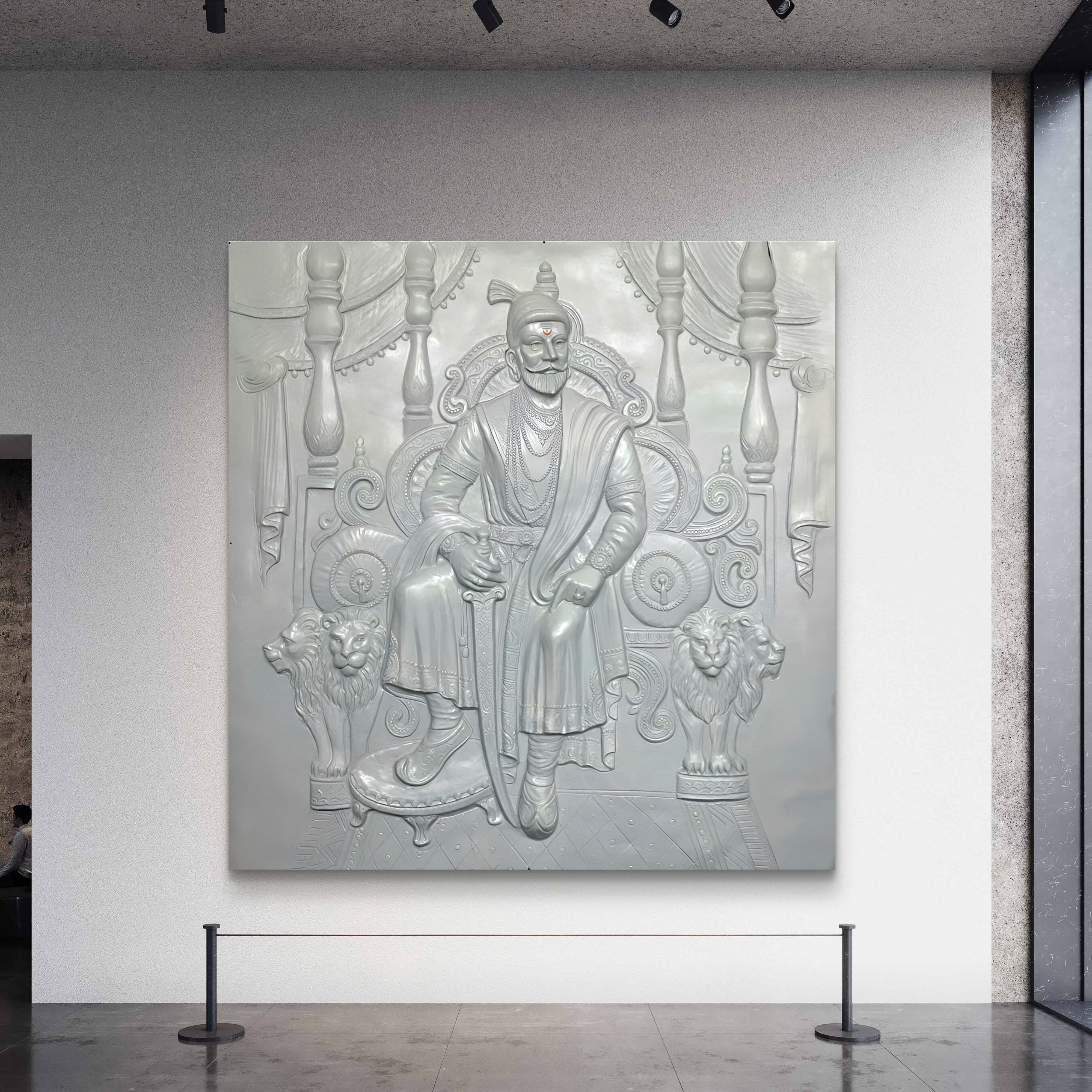 Large Size 6 X 6 Feet: Chhatrapati Shivaji Maharaj 3D Relief Wall Mural – Majestic Throne Artwork | Royal & Historic Home & Office Decor - Image 5
