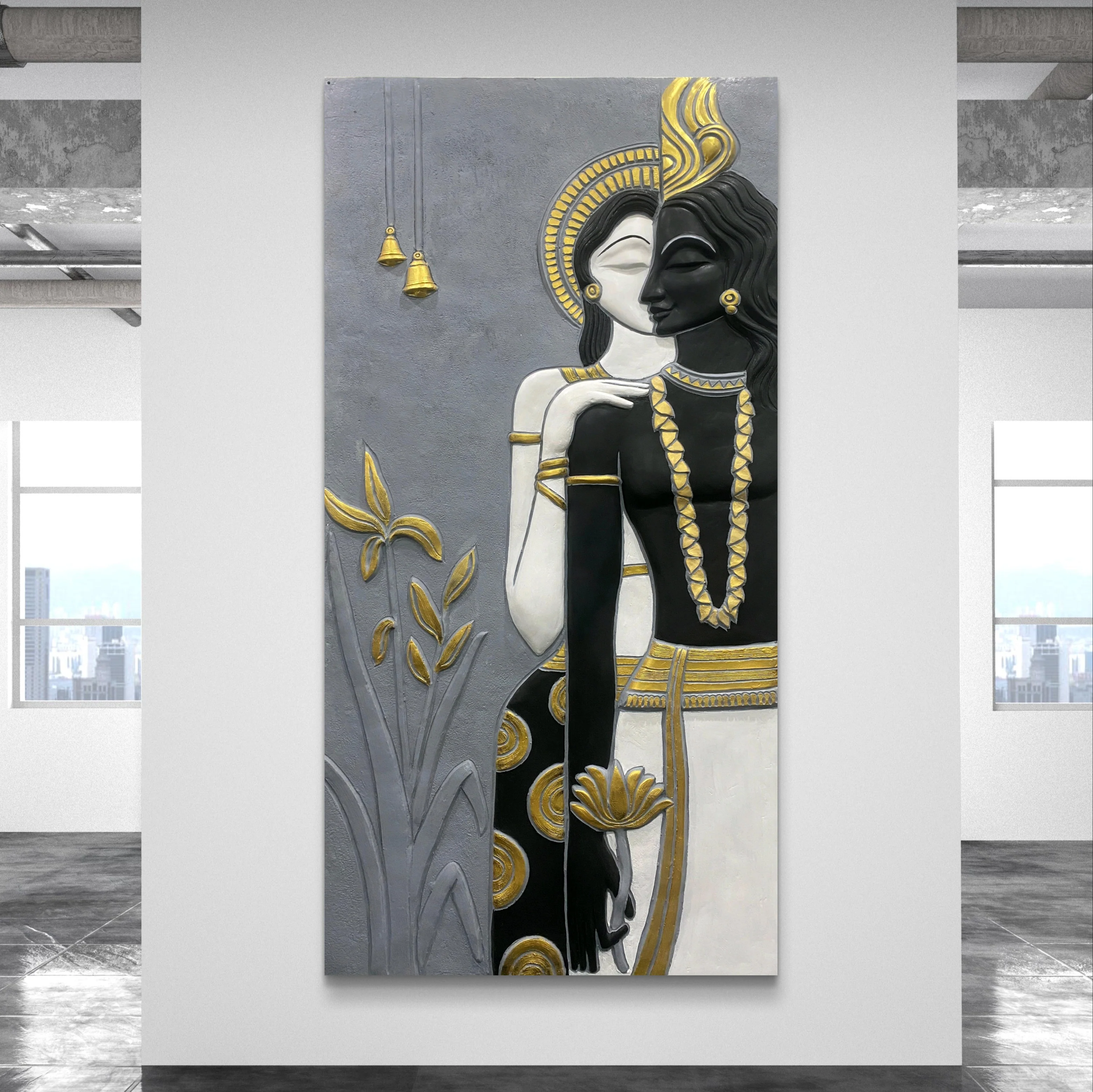 7x3.5 Feet | Abstract Radha Krishna 3D Elevation Sculpture Mural Wall Art | Divine Love & Spiritual Déco | Ready-to-Hang | Handmade Relief Artwork - Image 4