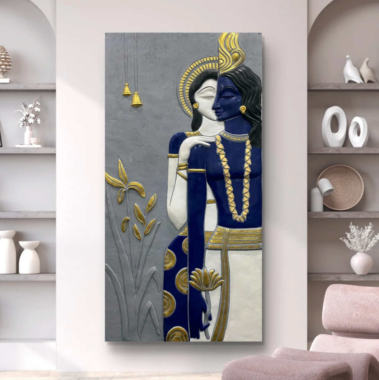 7x3.5 Feet | Abstract Radha Krishna 3D Elevation Sculpture Mural Wall Art | Divine Love & Spiritual Déco | Ready-to-Hang | Handmade Relief Artwork - Image 5