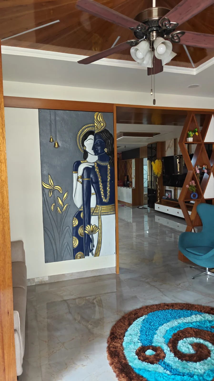 7x3.5 Feet | Abstract Radha Krishna 3D Elevation Sculpture Mural Wall Art | Divine Love & Spiritual Déco | Ready-to-Hang | Handmade Relief Artwork - Image 6