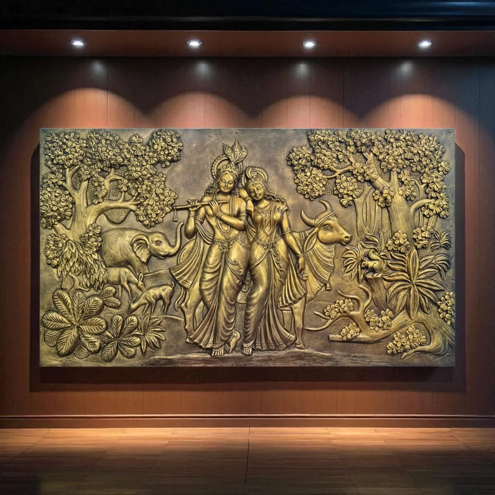 7x4 Feet | Handcrafted Radha Krishna 3D Relief Wall Mural | Divine Wall Art | Large Spiritual Décor - Image 3