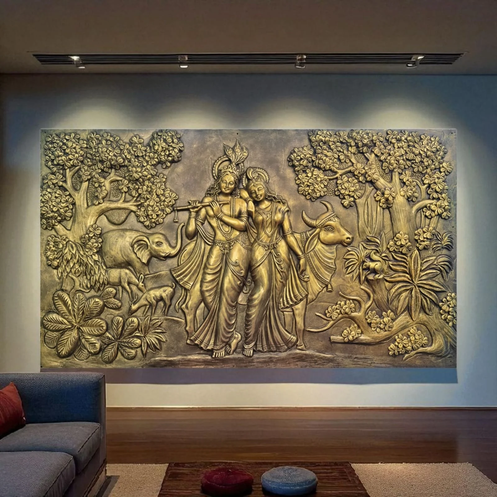 7x4 Feet | Handcrafted Radha Krishna 3D Relief Wall Mural | Divine Wall Art | Large Spiritual Décor - Image 4