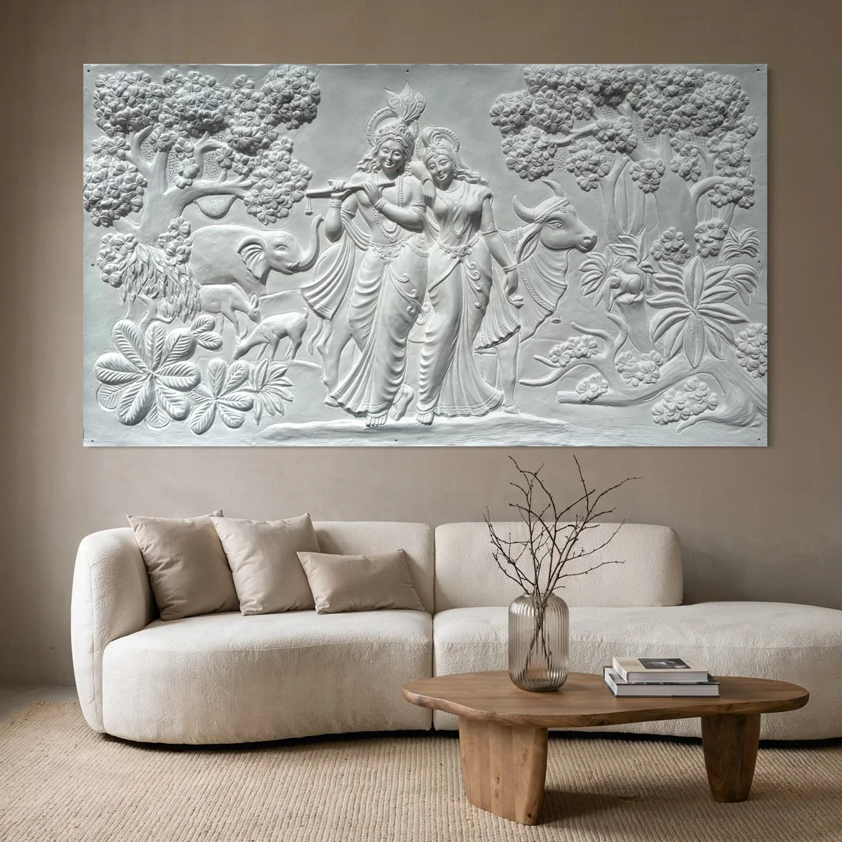 7x4 Feet | Handcrafted Radha Krishna 3D Relief Wall Mural | Divine Wall Art | Large Spiritual Décor - Image 5