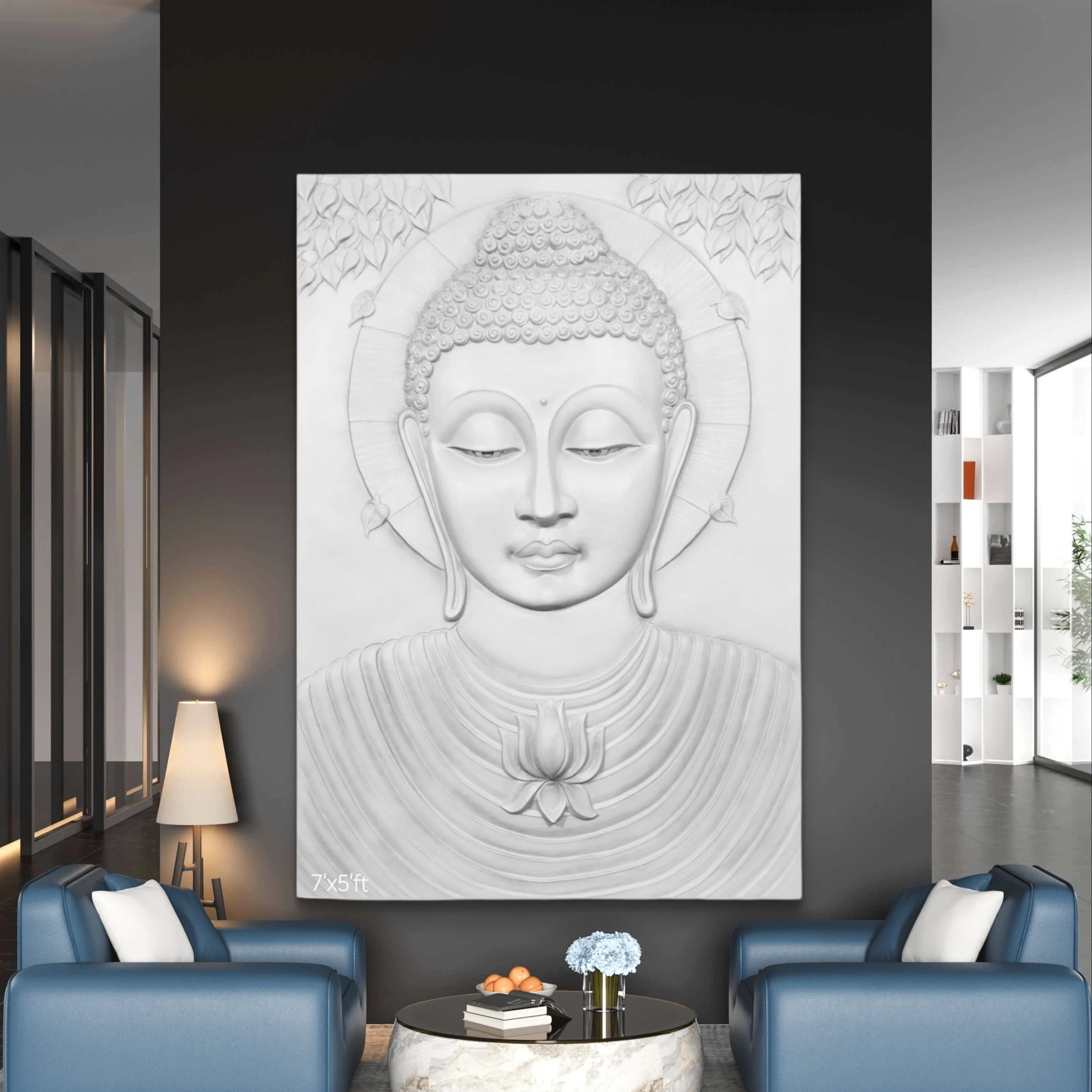 7x5 Feet Buddha 3D Wall Mural | Handcrafted Relief Sculpture for Modern Home Decor - Image 3