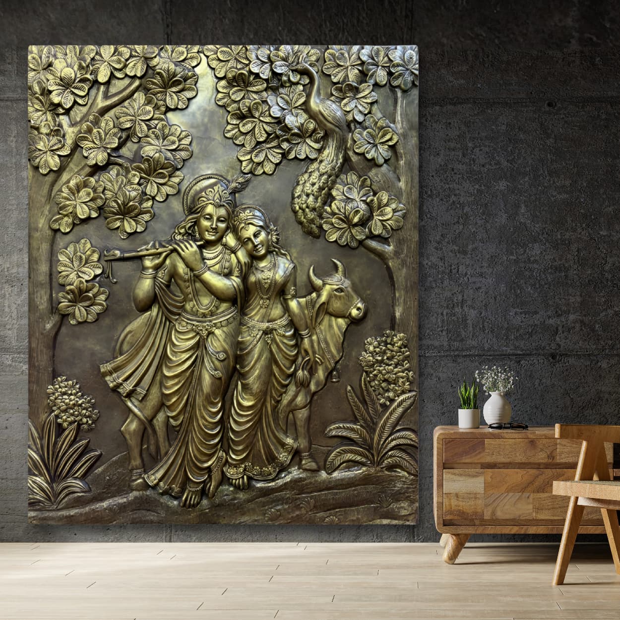 7x6 Feet | Radha Krishna 3D Relief Mural Wall Art | Ready-to-Hang Divine Décor for Home & Temple - Image 4