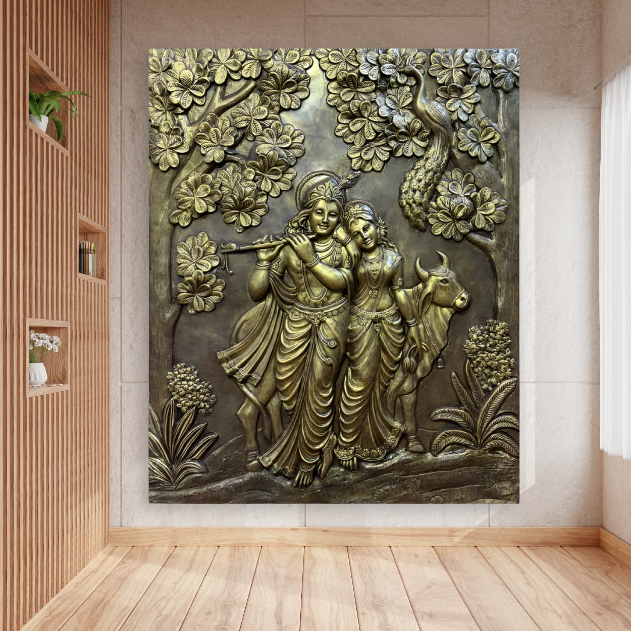 7x6 Feet | Radha Krishna 3D Relief Mural Wall Art | Ready-to-Hang Divine Décor for Home & Temple - Image 5