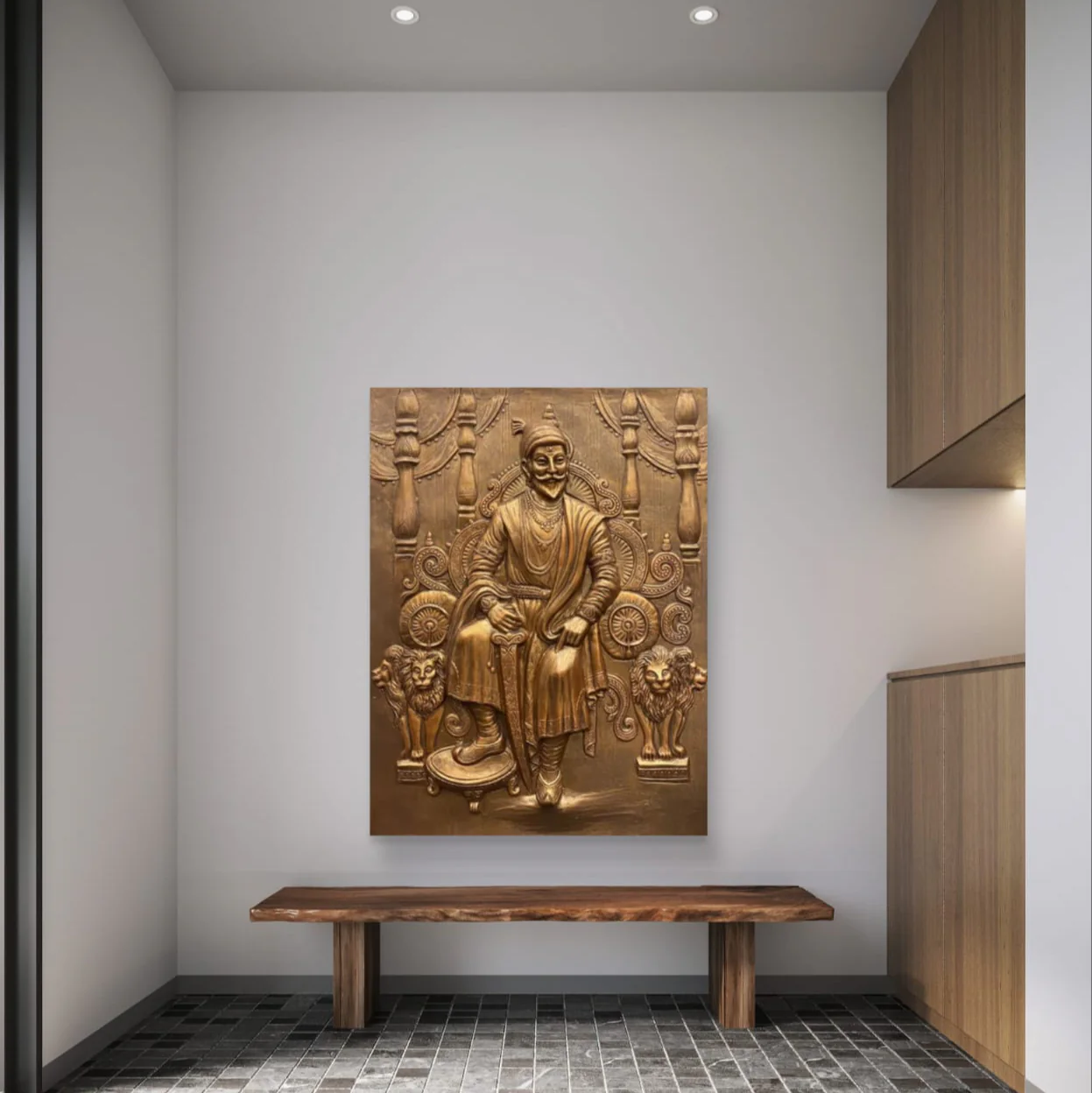 4x3 Feet | Chhatrapati Shivaji Maharaj 3D Relief Wall Mural – Majestic Throne Artwork | Royal & Historic Home & Office Decor - Image 3