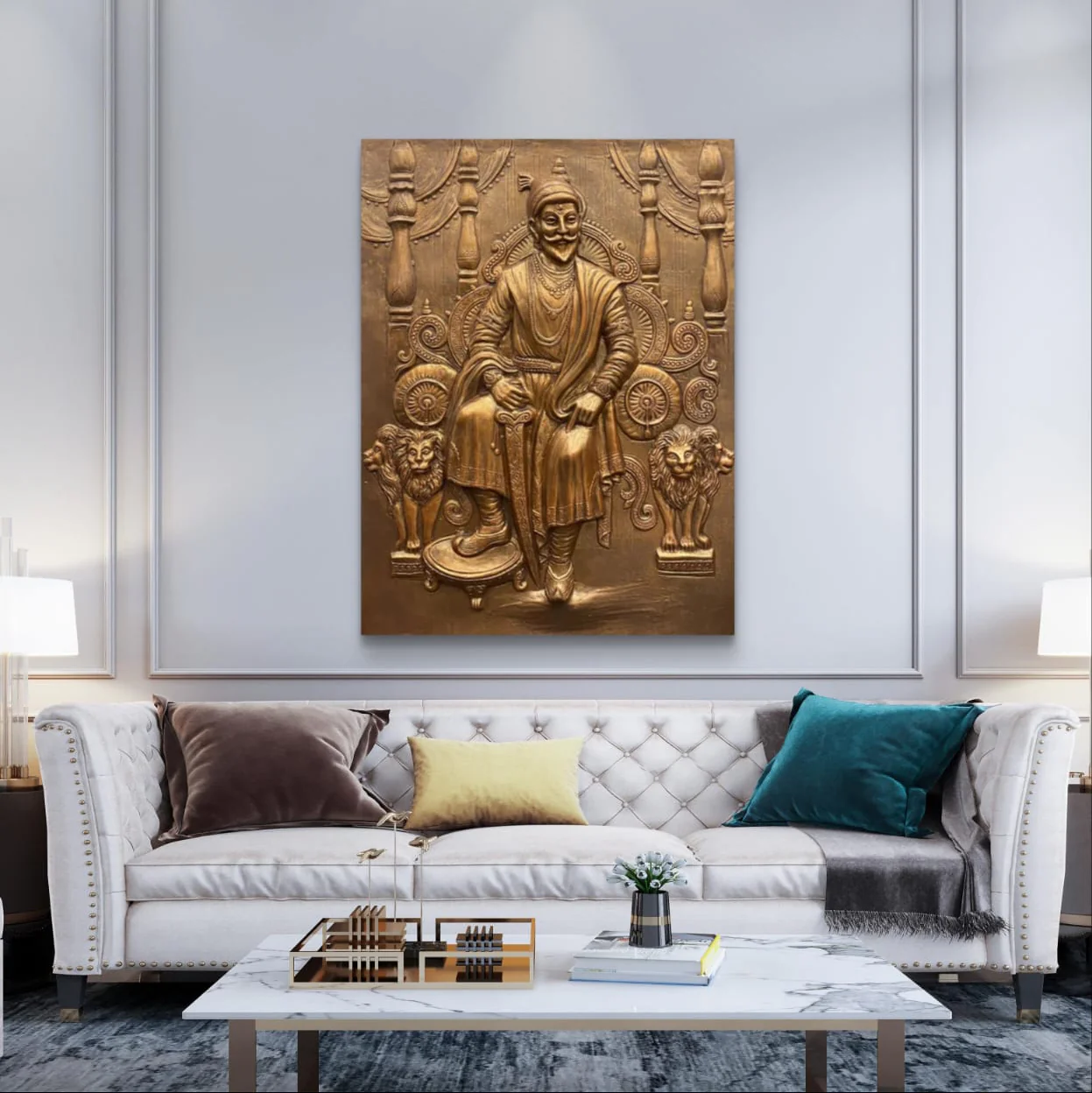 4x3 Feet | Chhatrapati Shivaji Maharaj 3D Relief Wall Mural – Majestic Throne Artwork | Royal & Historic Home & Office Decor - Image 4