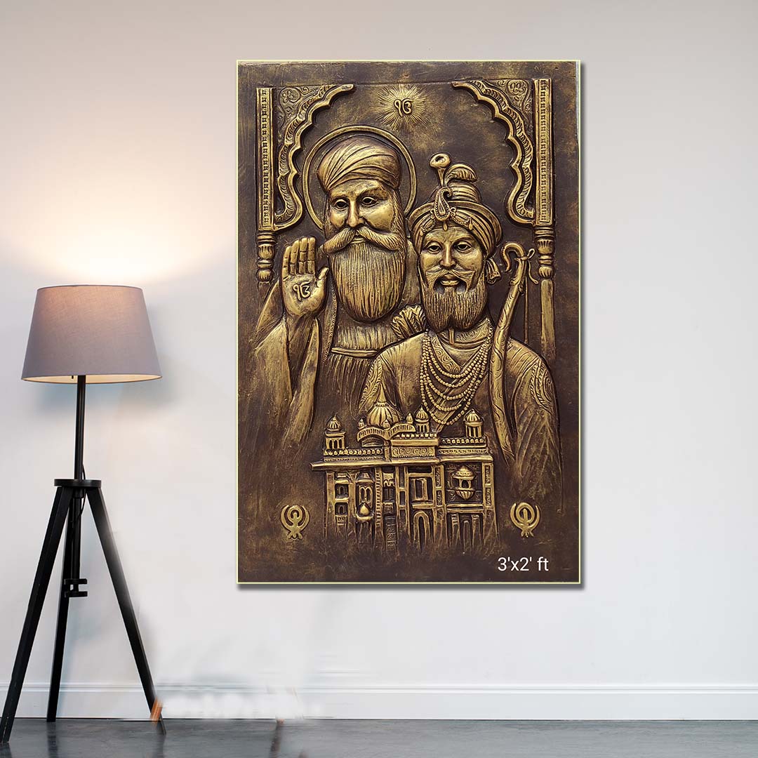 Guru Nanak & Guru Gobind Singh 3D Relief Mural – 3x2 Feet | Sacred Sikh Wall Art - Image 4