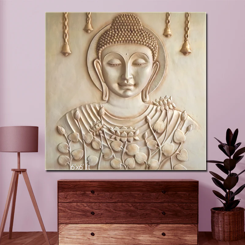 6x6 ft | Large Buddha 3D Wall Mural | Handcrafted Relief Sculpture | Ready to Hang Decor