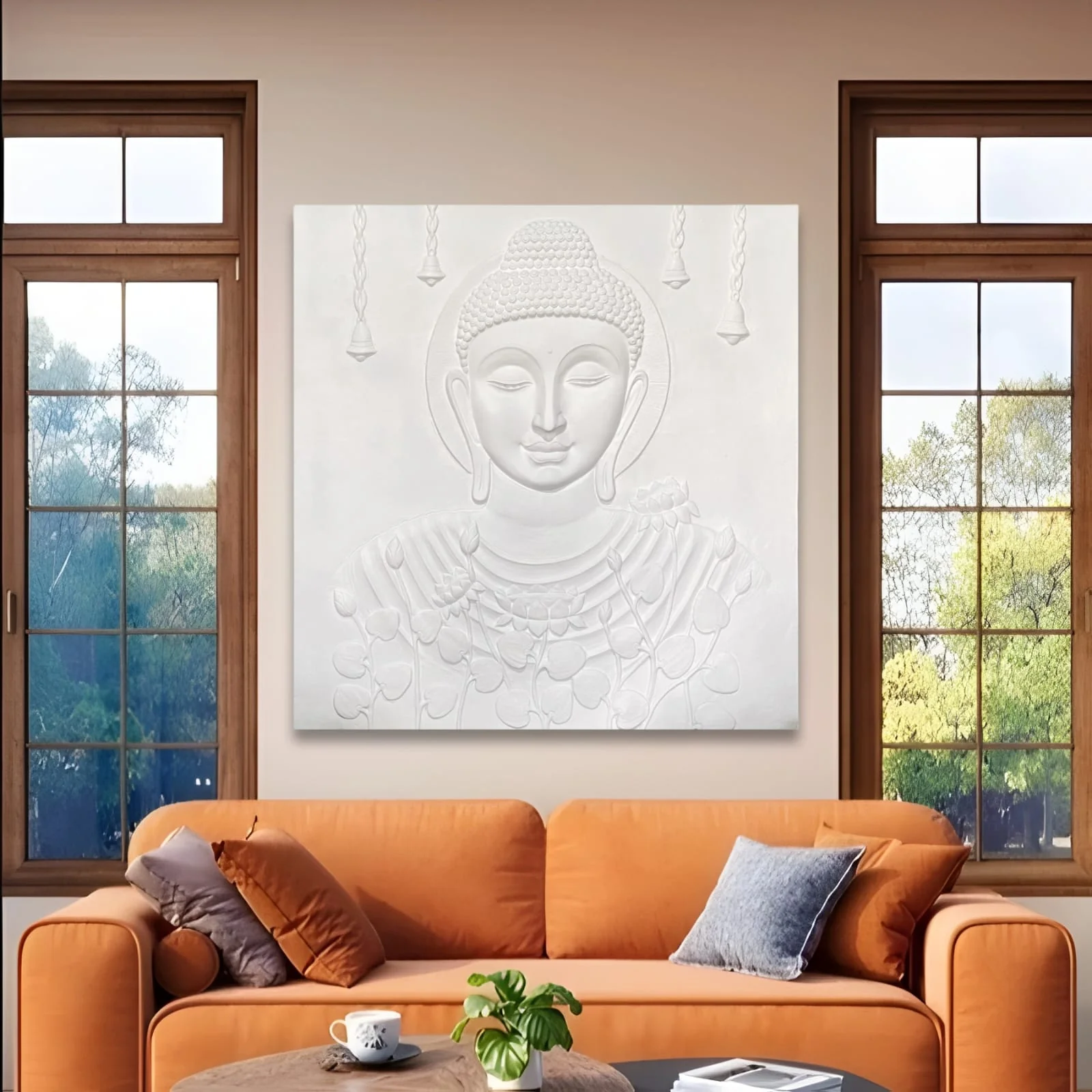 6x6 ft | Large Buddha 3D Wall Mural | Handcrafted Relief Sculpture | Ready to Hang Decor - Image 2