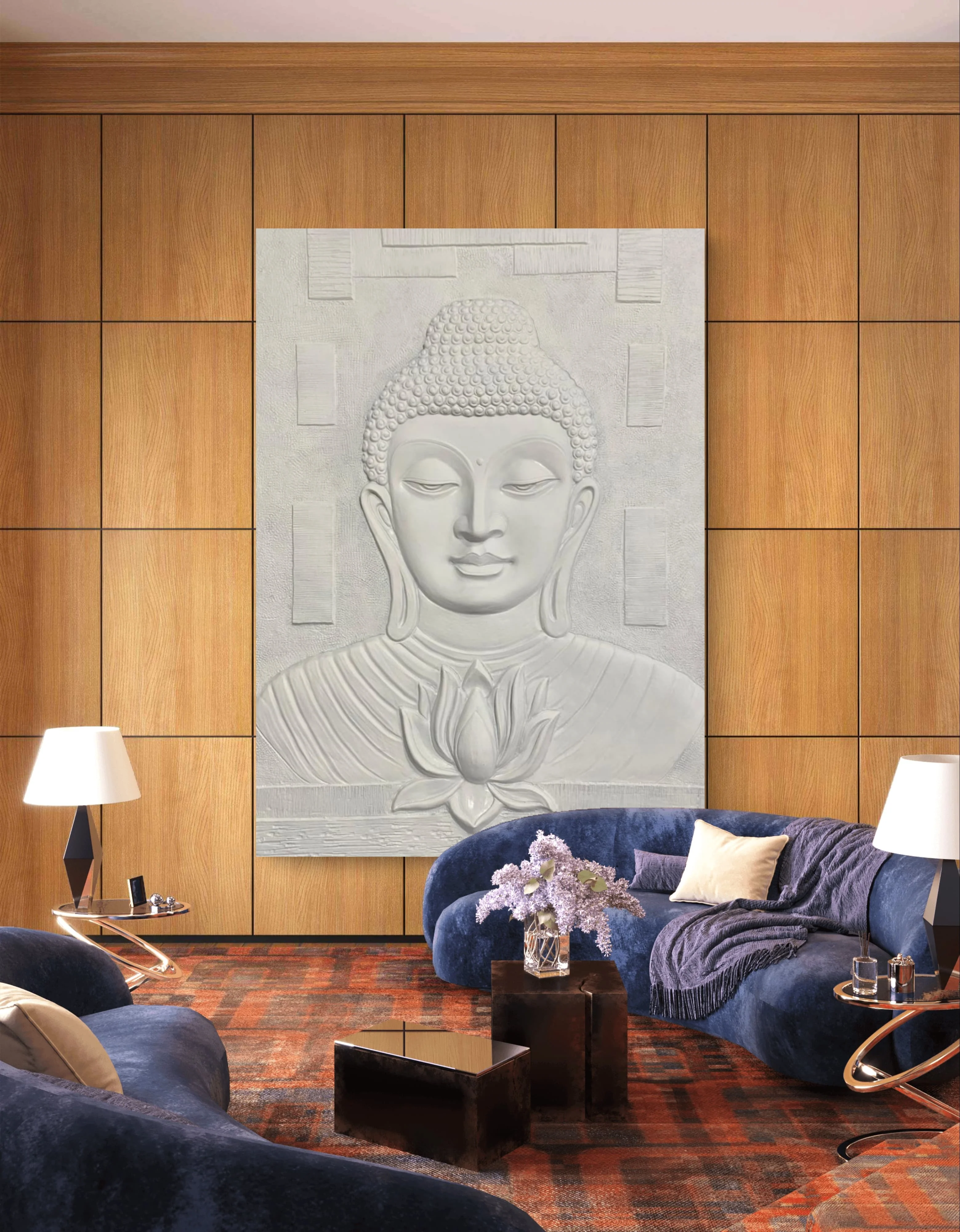 7x5 feet | Buddha with Lotus 3D Wall Mural | Handcrafted Relief Sculpture | Ready to Hang - Image 2