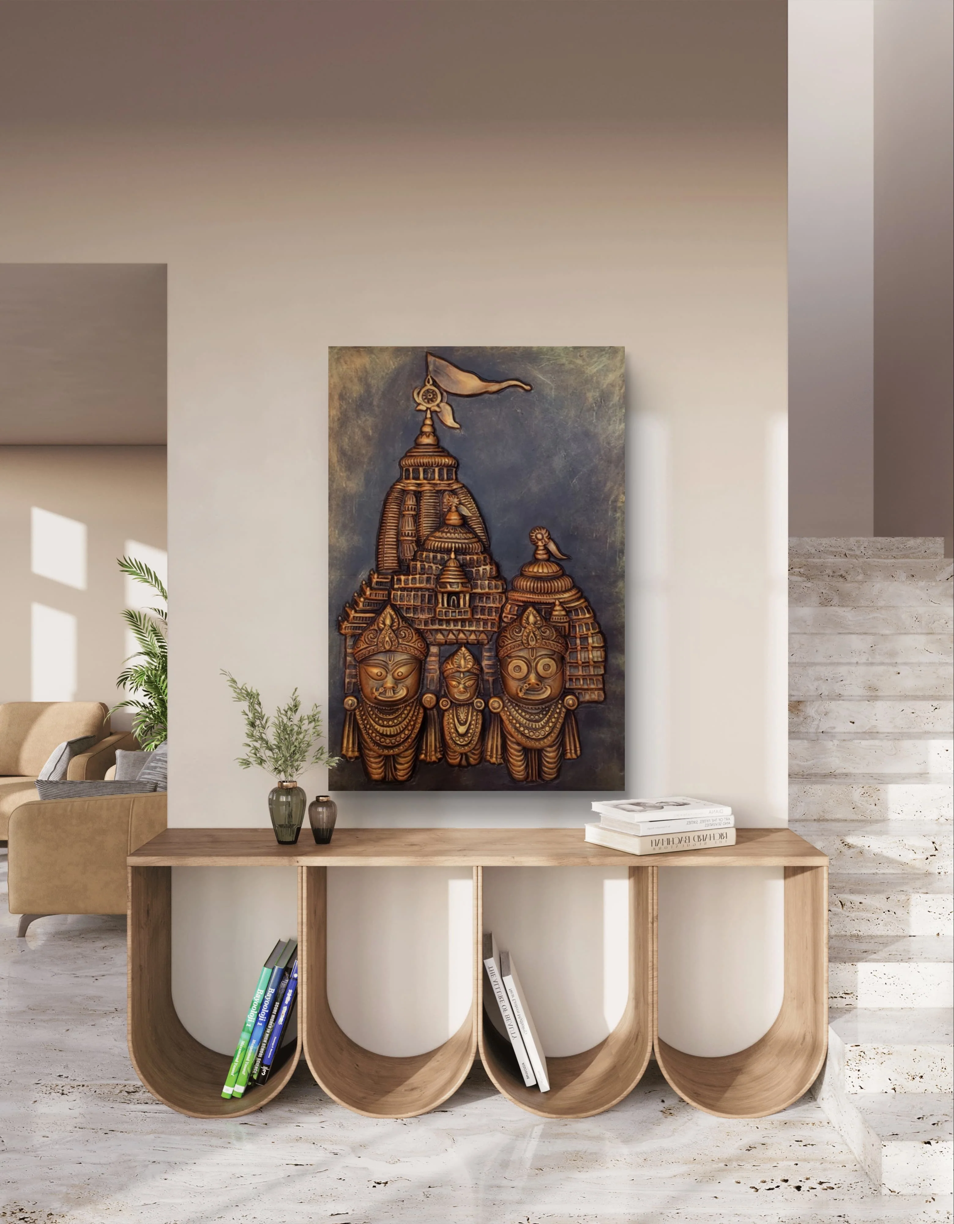 Lord Jagannath 3D Mural Wall Art – Large Size 3x2 Feet | Available in Golden, Bronze & White | Elevated Relief Sculpture