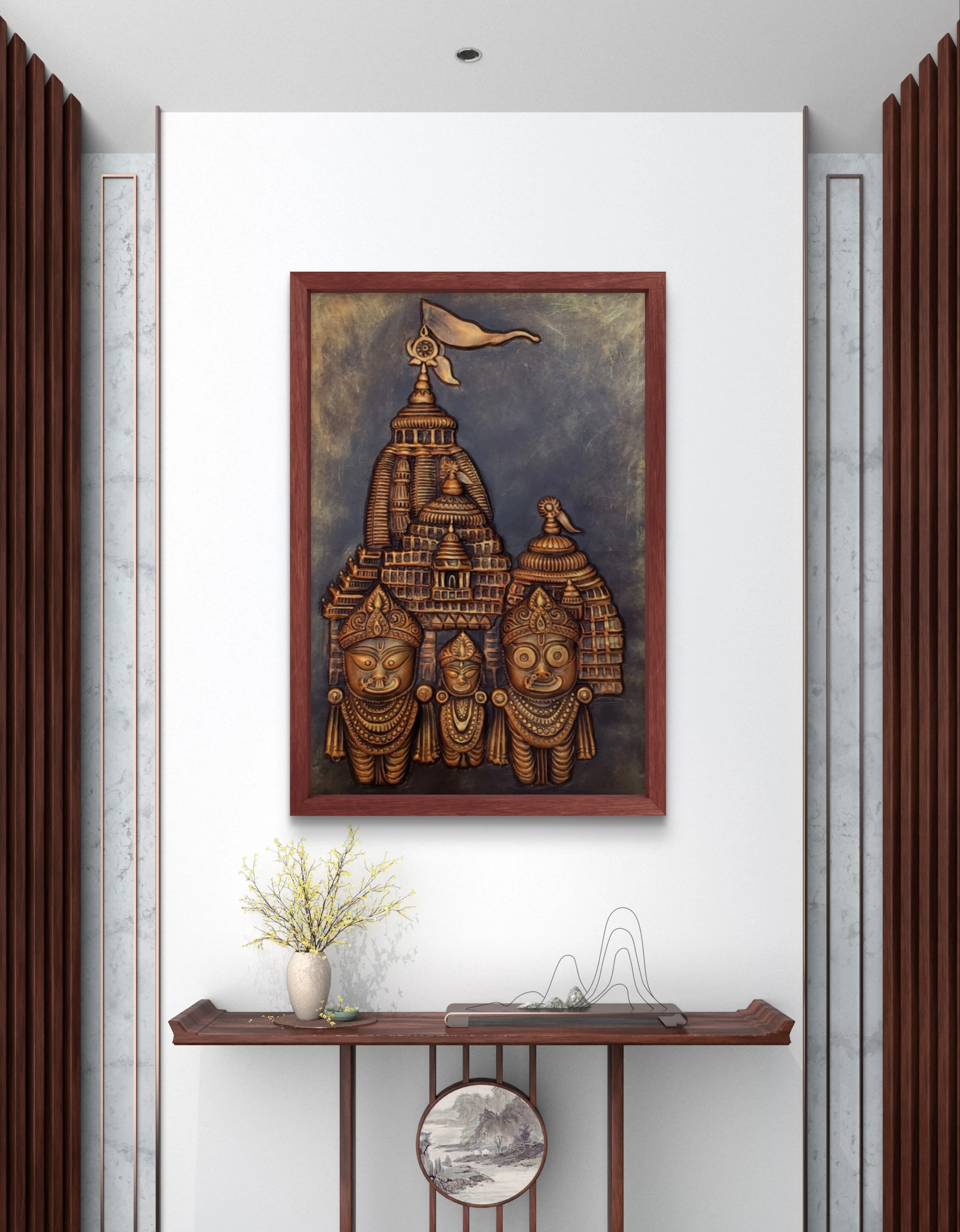 Lord Jagannath 3D Mural Wall Art – Large Size 3x2 Feet | Available in Golden, Bronze & White | Elevated Relief Sculpture - Image 2