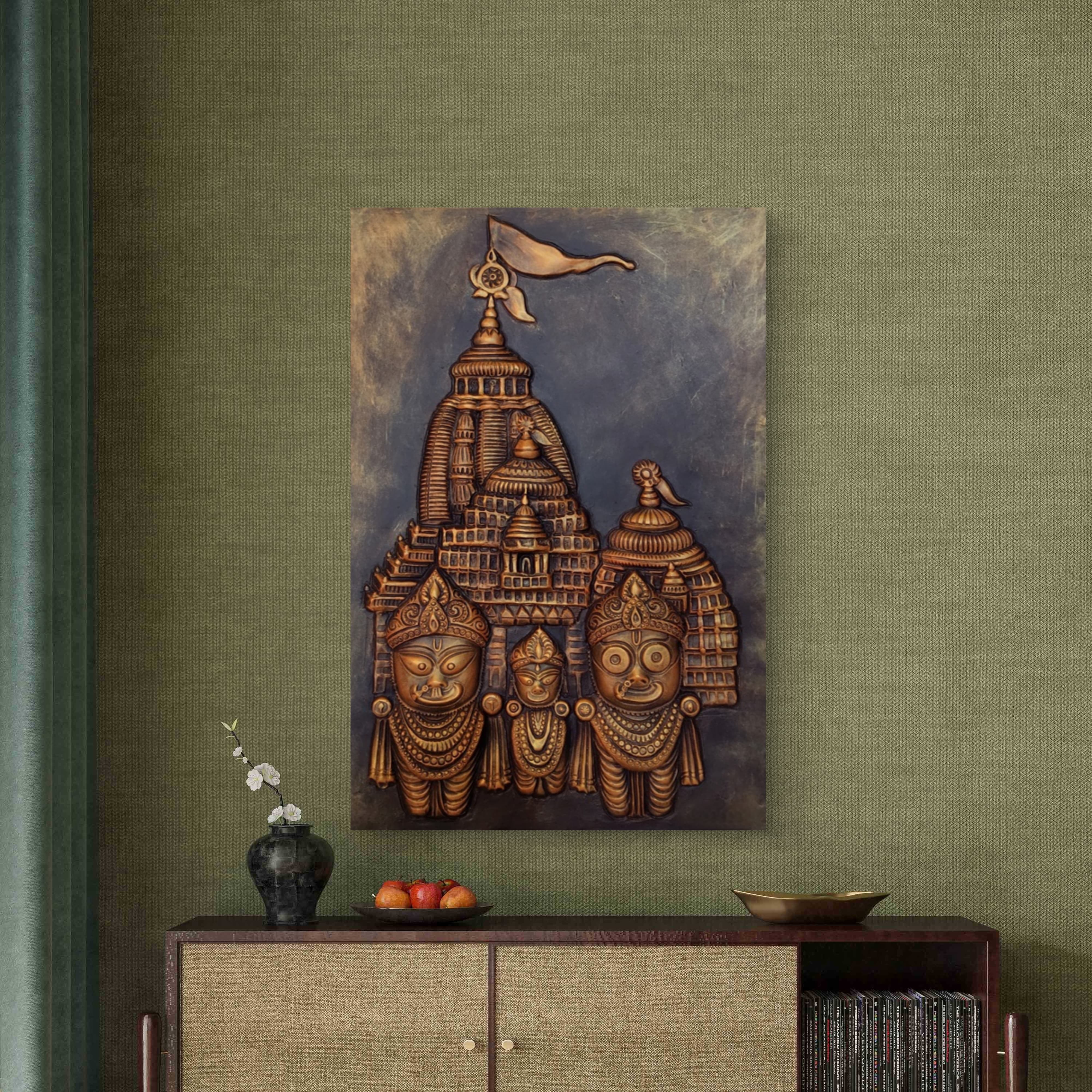 Lord Jagannath 3D Mural Wall Art – Large Size 3x2 Feet | Available in Golden, Bronze & White | Elevated Relief Sculpture - Image 3