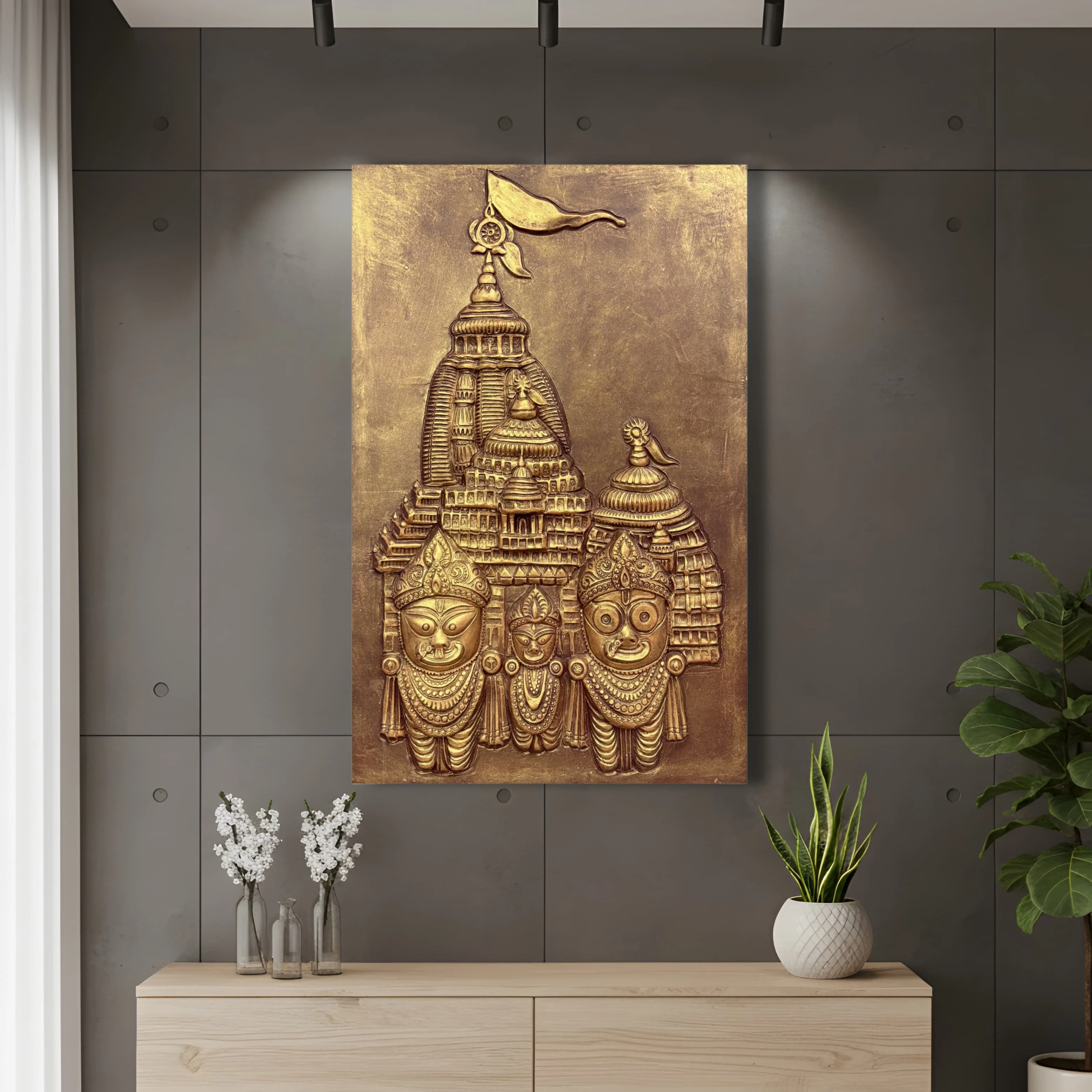 Lord Jagannath 3D Mural Wall Art – Large Size 3x2 Feet | Available in Golden, Bronze & White | Elevated Relief Sculpture - Image 5