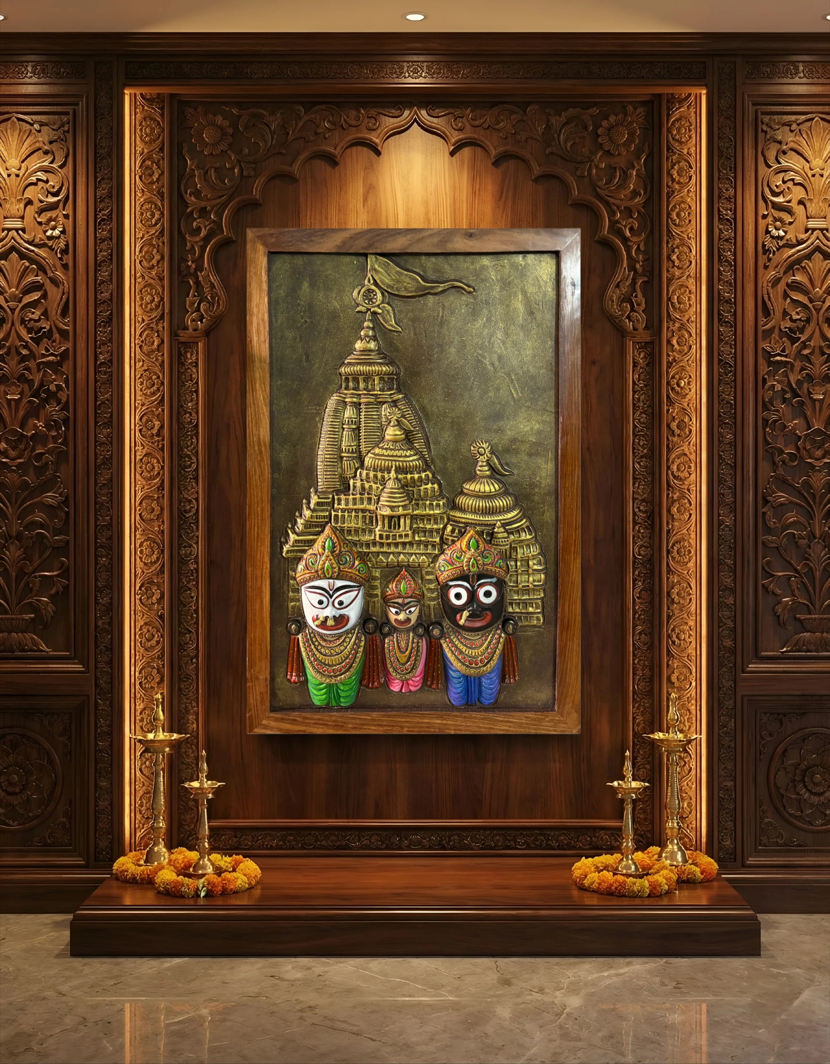 Lord Jagannath 3D Mural Wall Art – Large Size 3x2 Feet | Available in Golden, Bronze & White | Elevated Relief Sculpture - Image 6