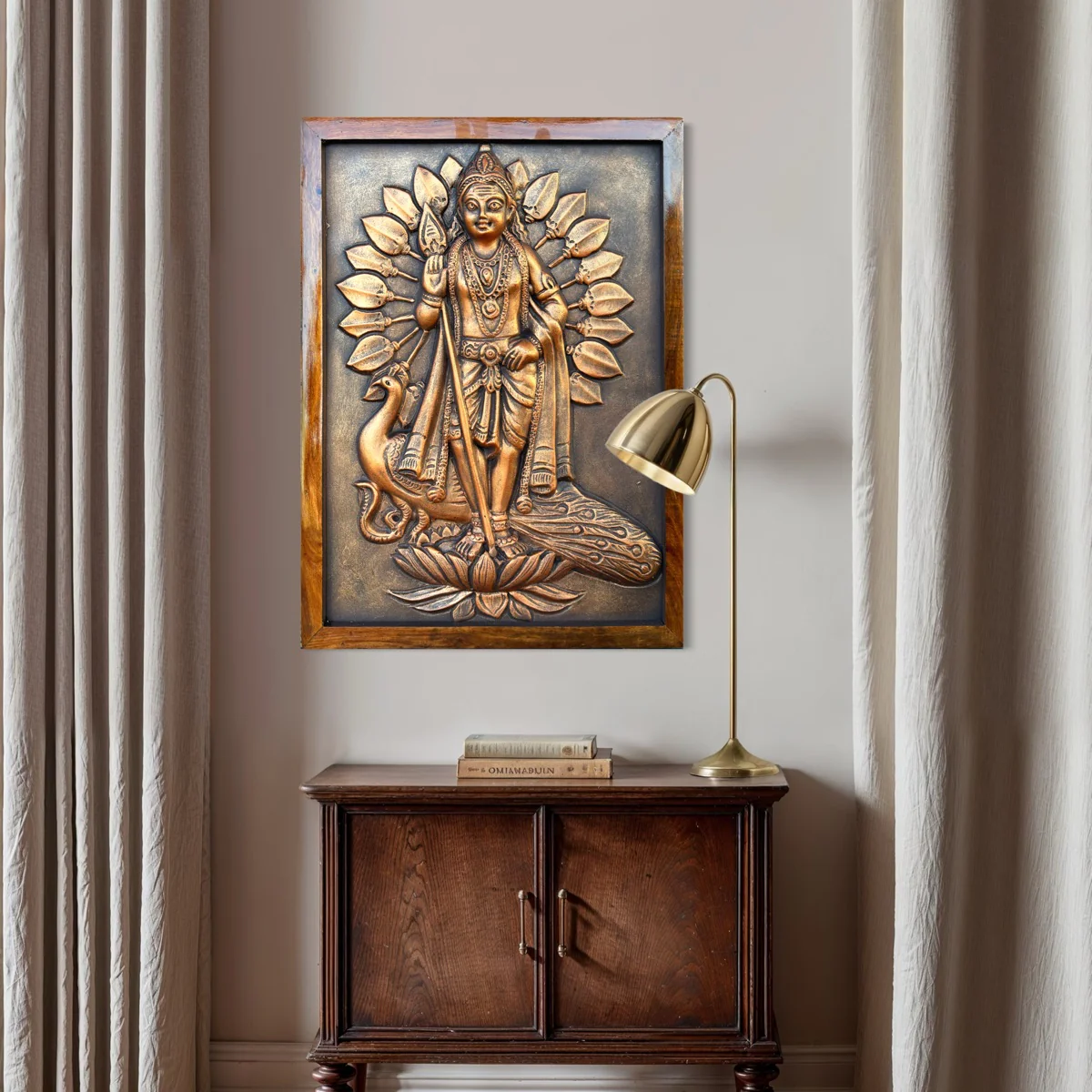 Lord Murugan 3D Relief Mural Wall Art – 20x15 Inch (Bronze & Golden) - Image 2