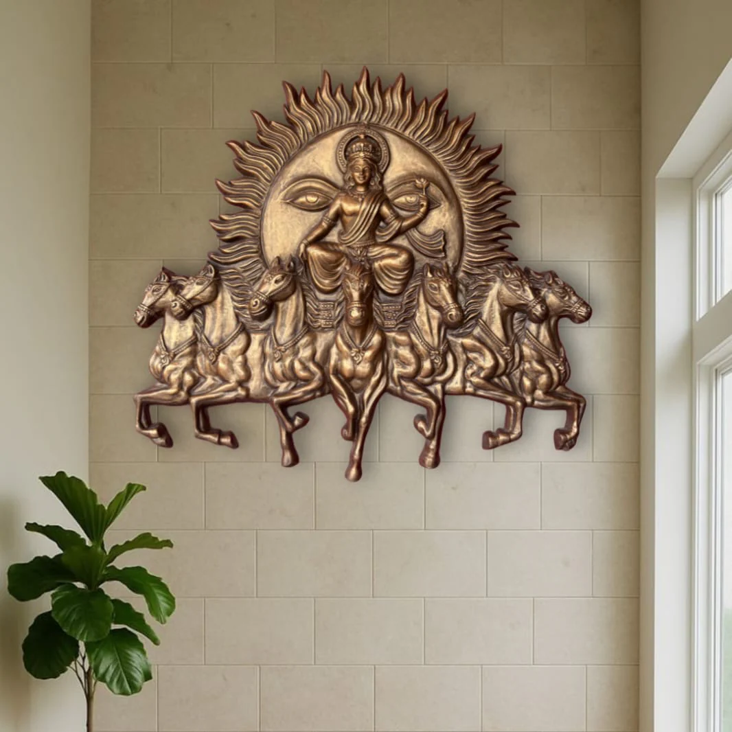 Lord Surya Narayana 3D Wall Art Sculpture (4 × 3.5 Feet) – Seven Horse Form - Image 2